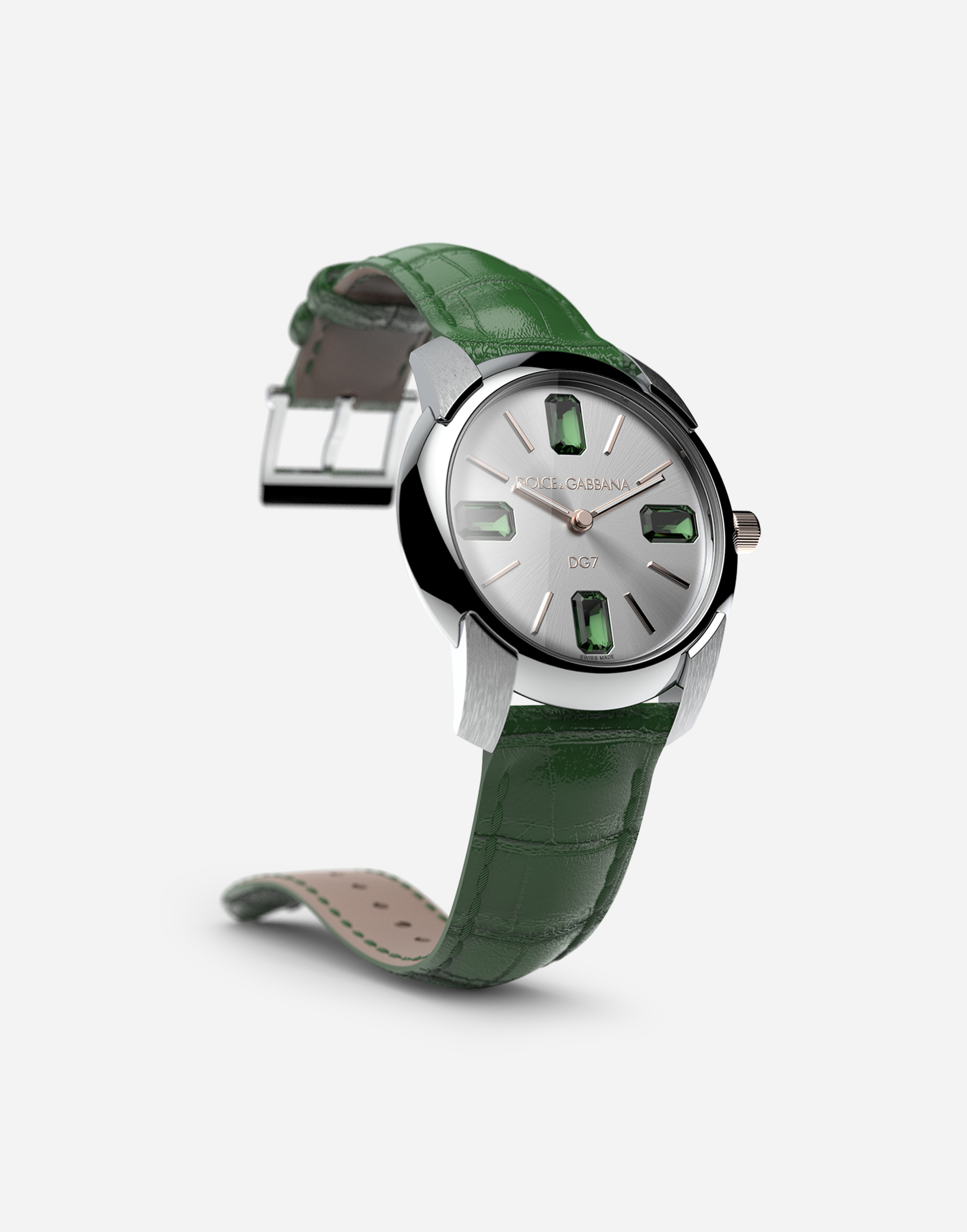 Shop Dolce & Gabbana Watch With Alligator Strap In Dark Green