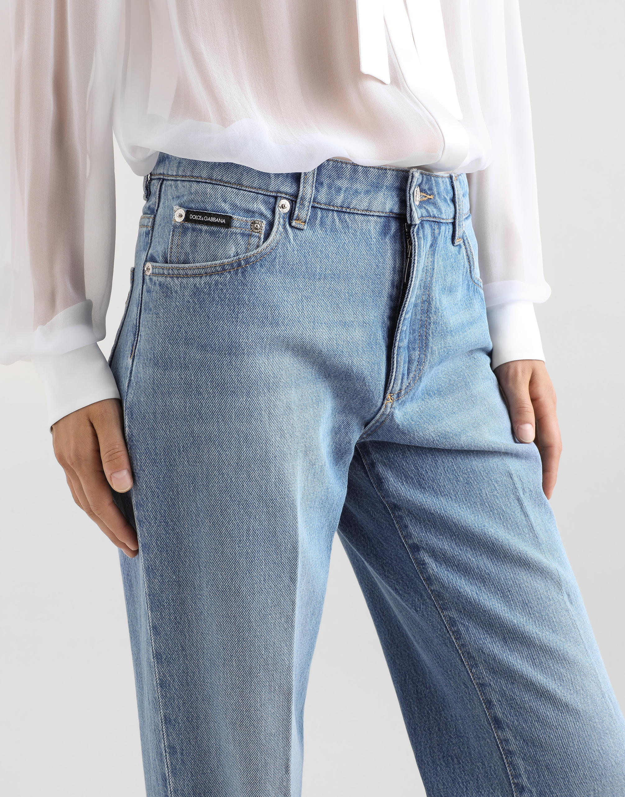 Dolce & Gabbana Straight-leg Blue Jeans With A Distressed Effect In Blue