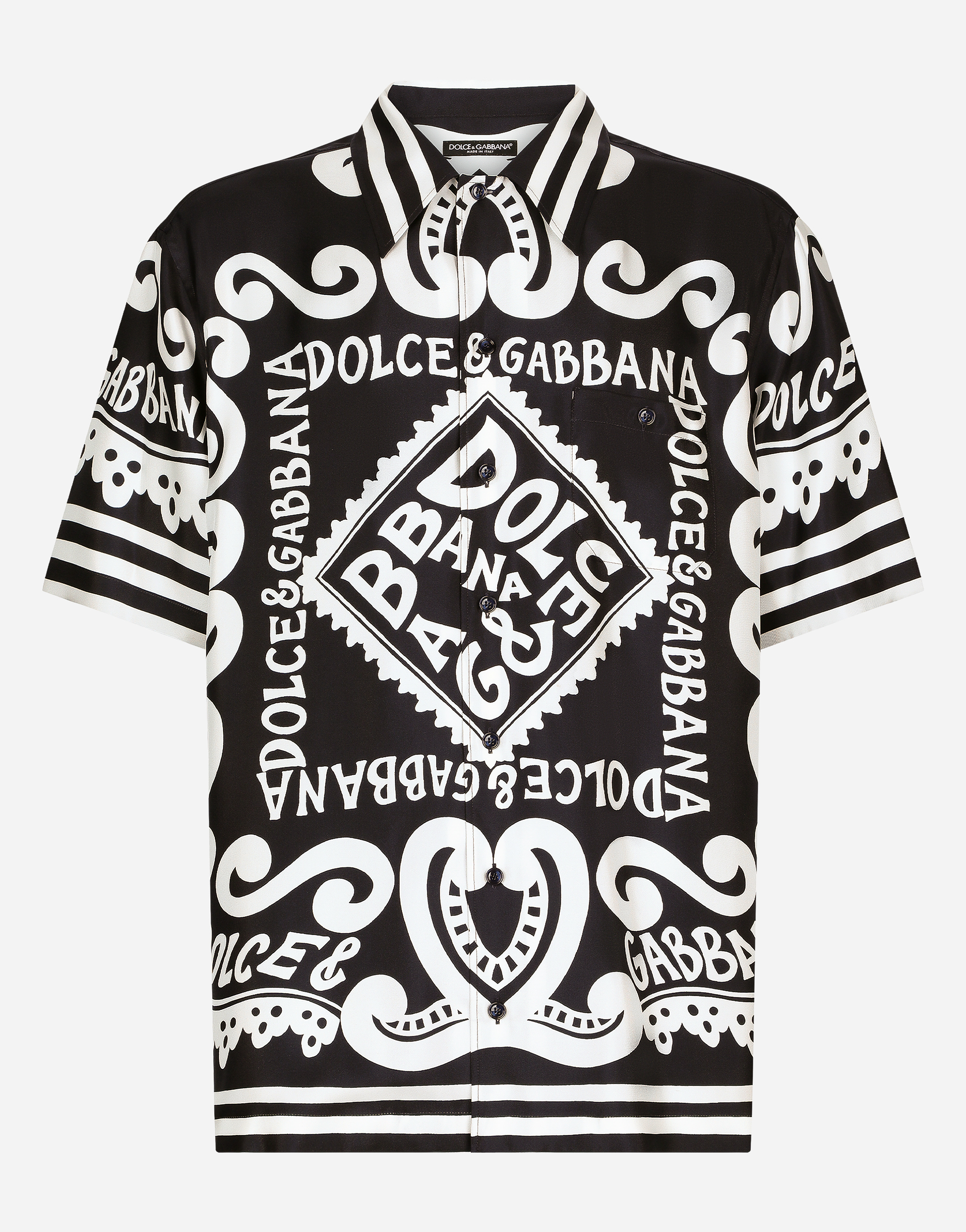 Shop Dolce & Gabbana Marina-print Silk Hawaii Shirt In Blue