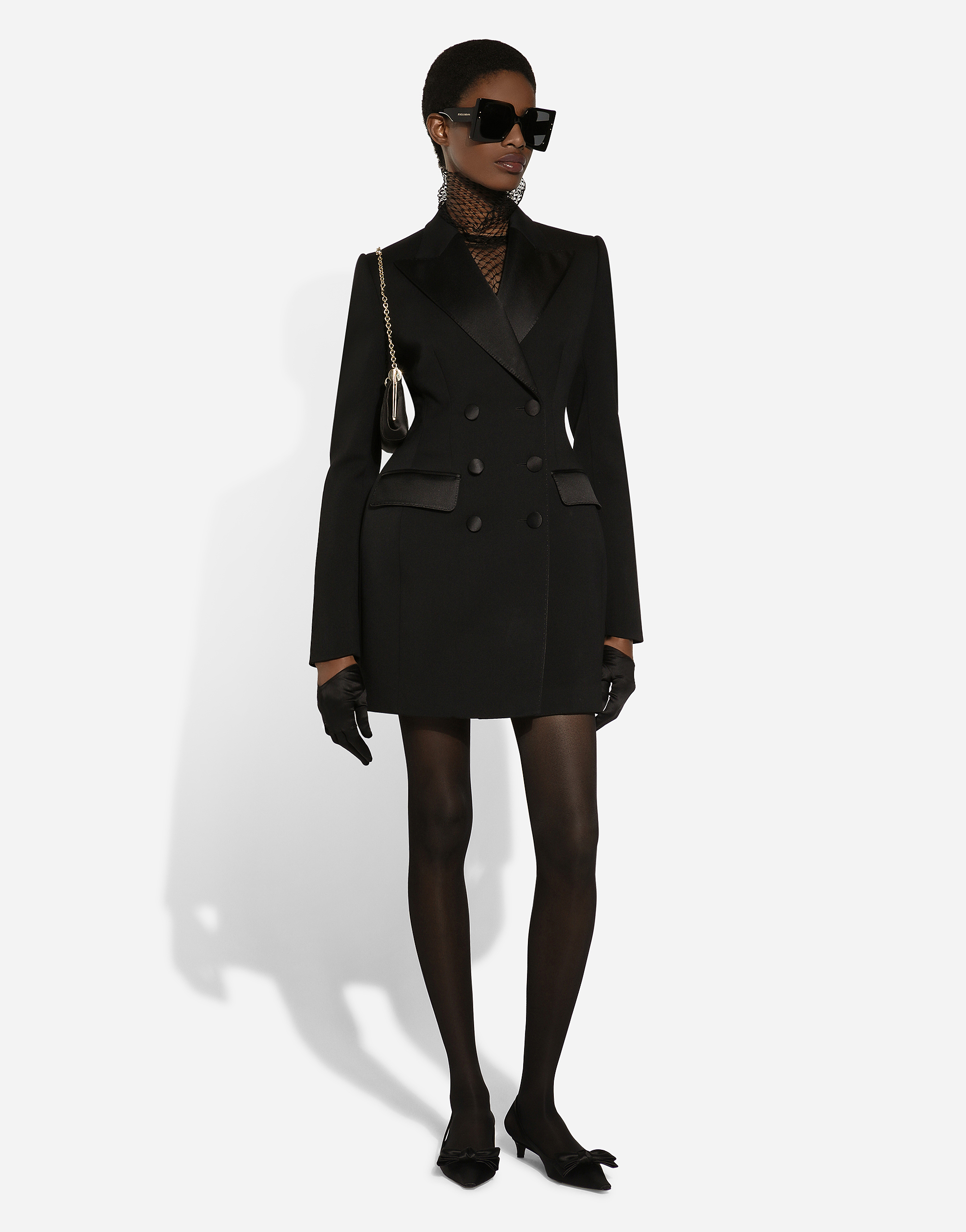 Long double-breasted Dolce tuxedo jacket stretch wool