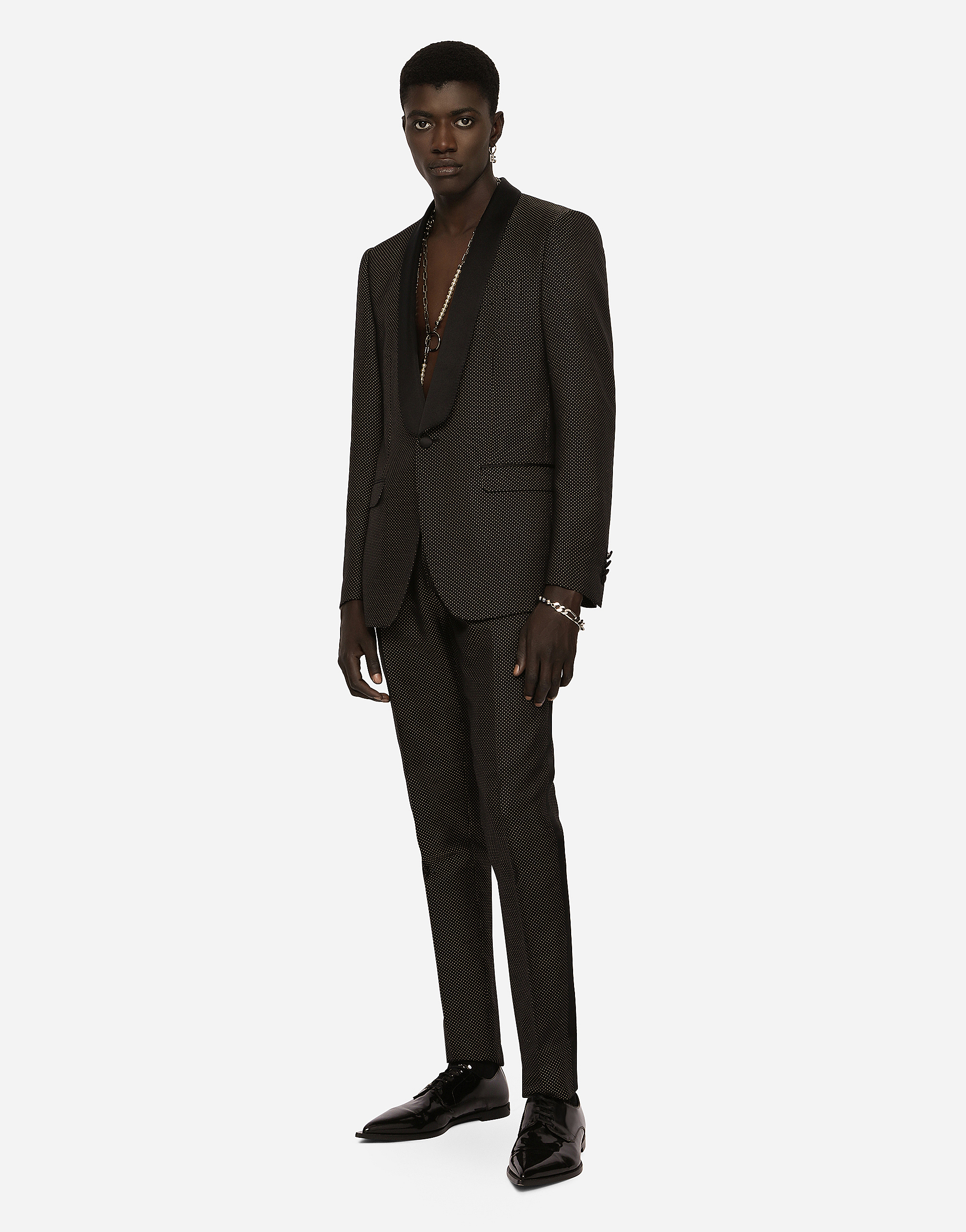 Dolce & Gabbana Stretch Wool Martini-fit Tuxedo Suit In Multicolor