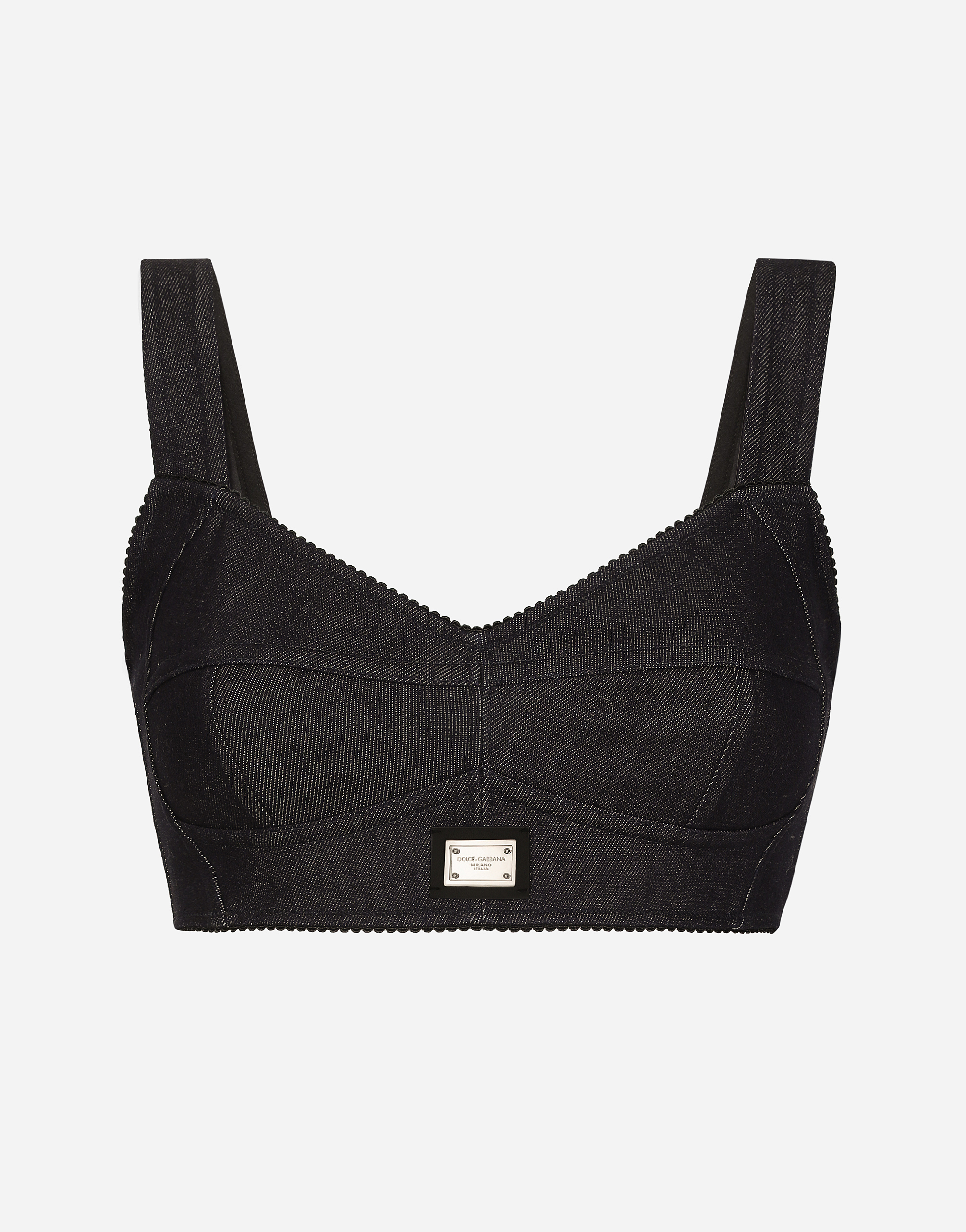 Dolce & Gabbana Cotton Denim Corset Bralette Top In Multicolor