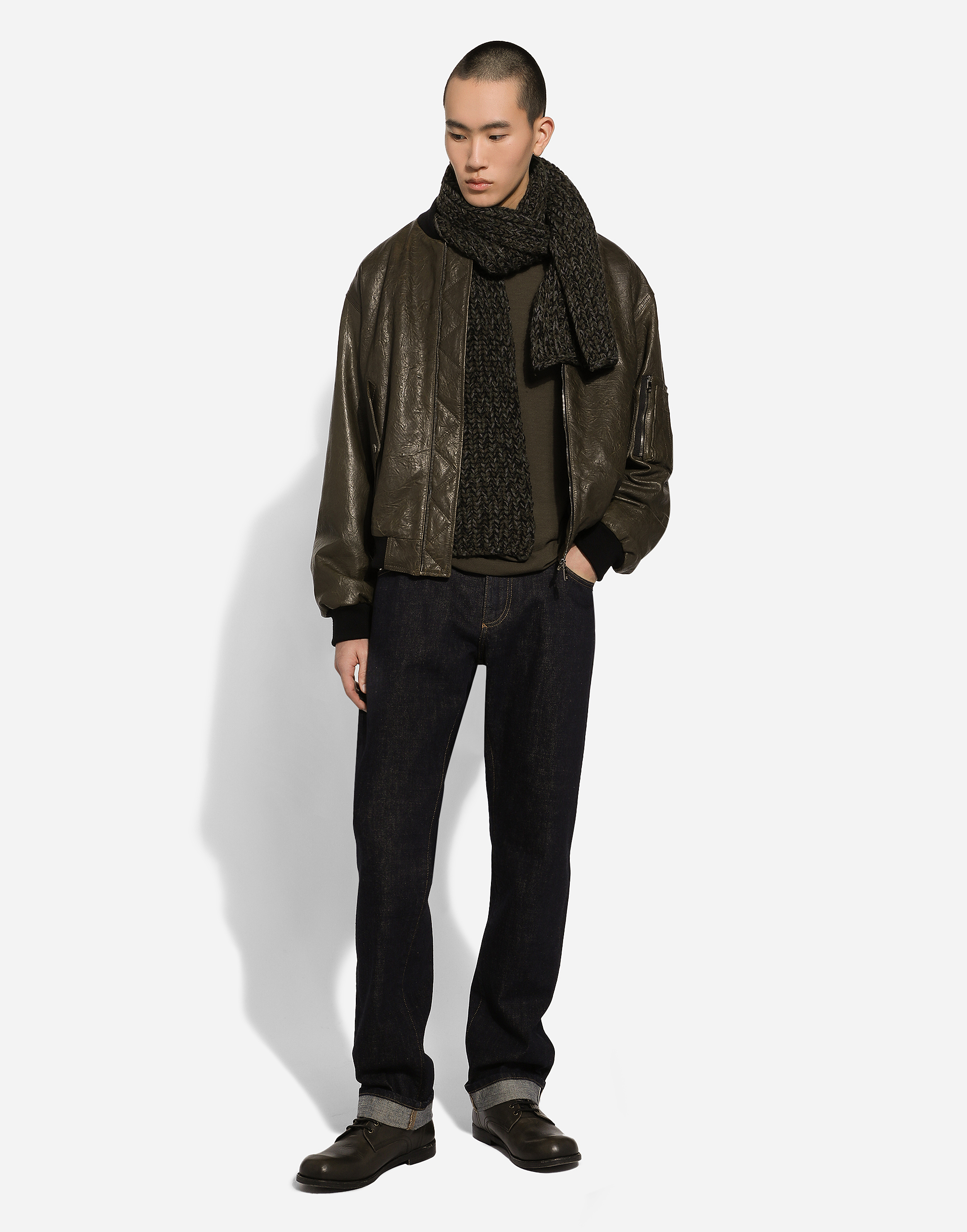 Dolce & Gabbana Shearling Leather Bomber Jacket In Green
