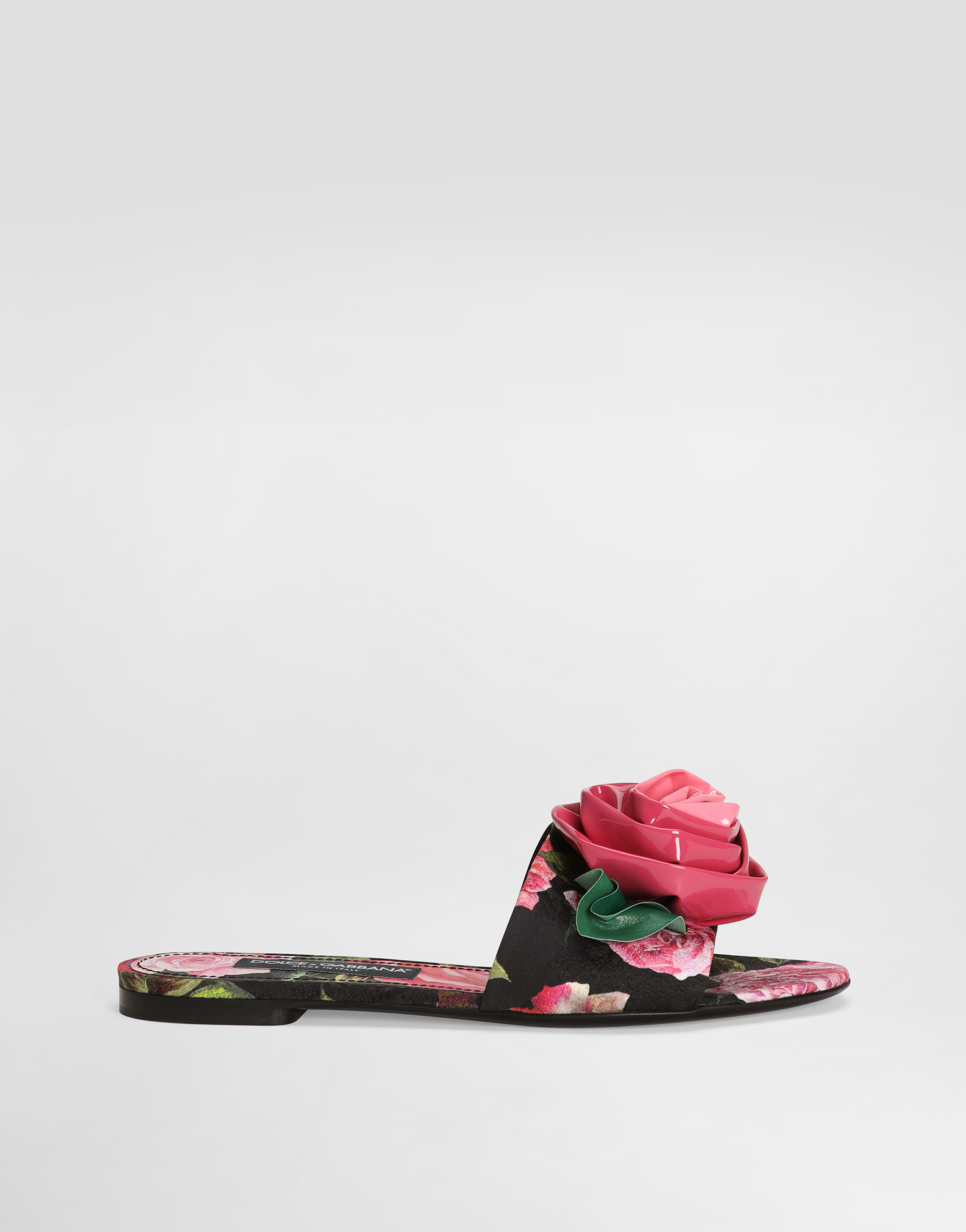 Dolce & Gabbana Rose Embellished Printed Flat Sandals In Print