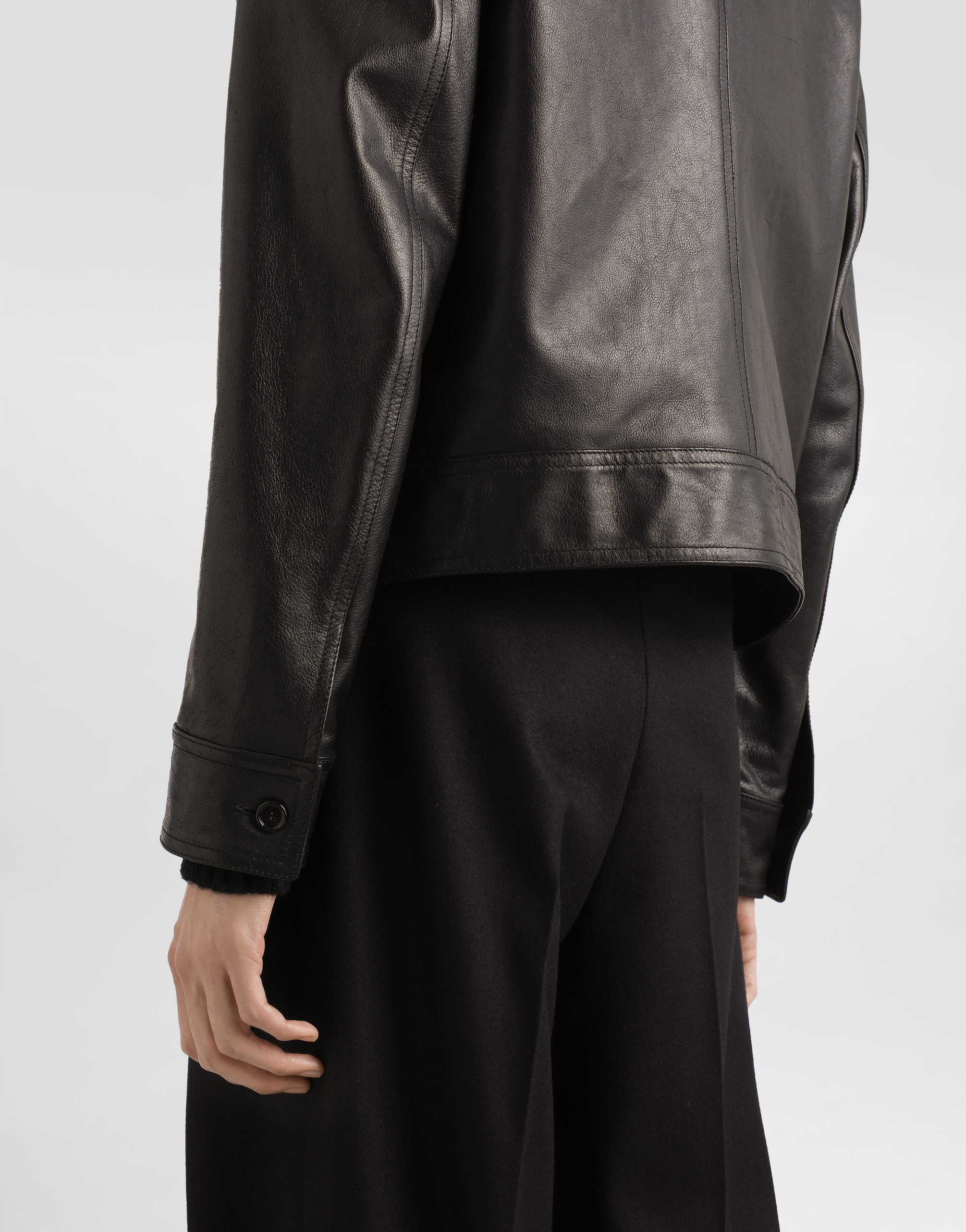 Leather jacket with fur collar