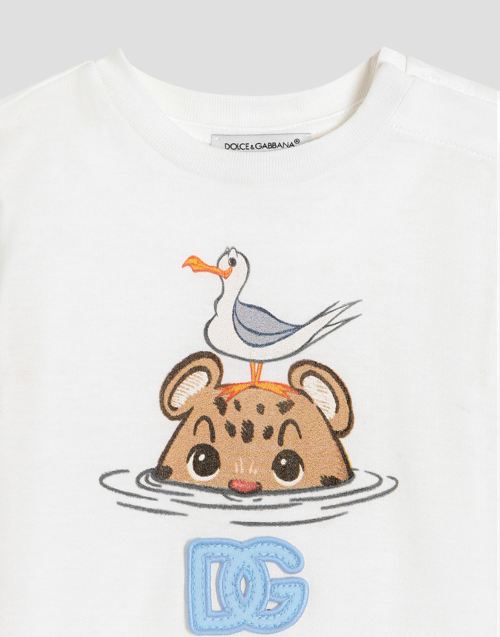  Dolce & Gabbana Jersey T-shirt With Leopard Print And Dg Patch - Homme Manteaux Et Hauts Blanc 6/9 Months 