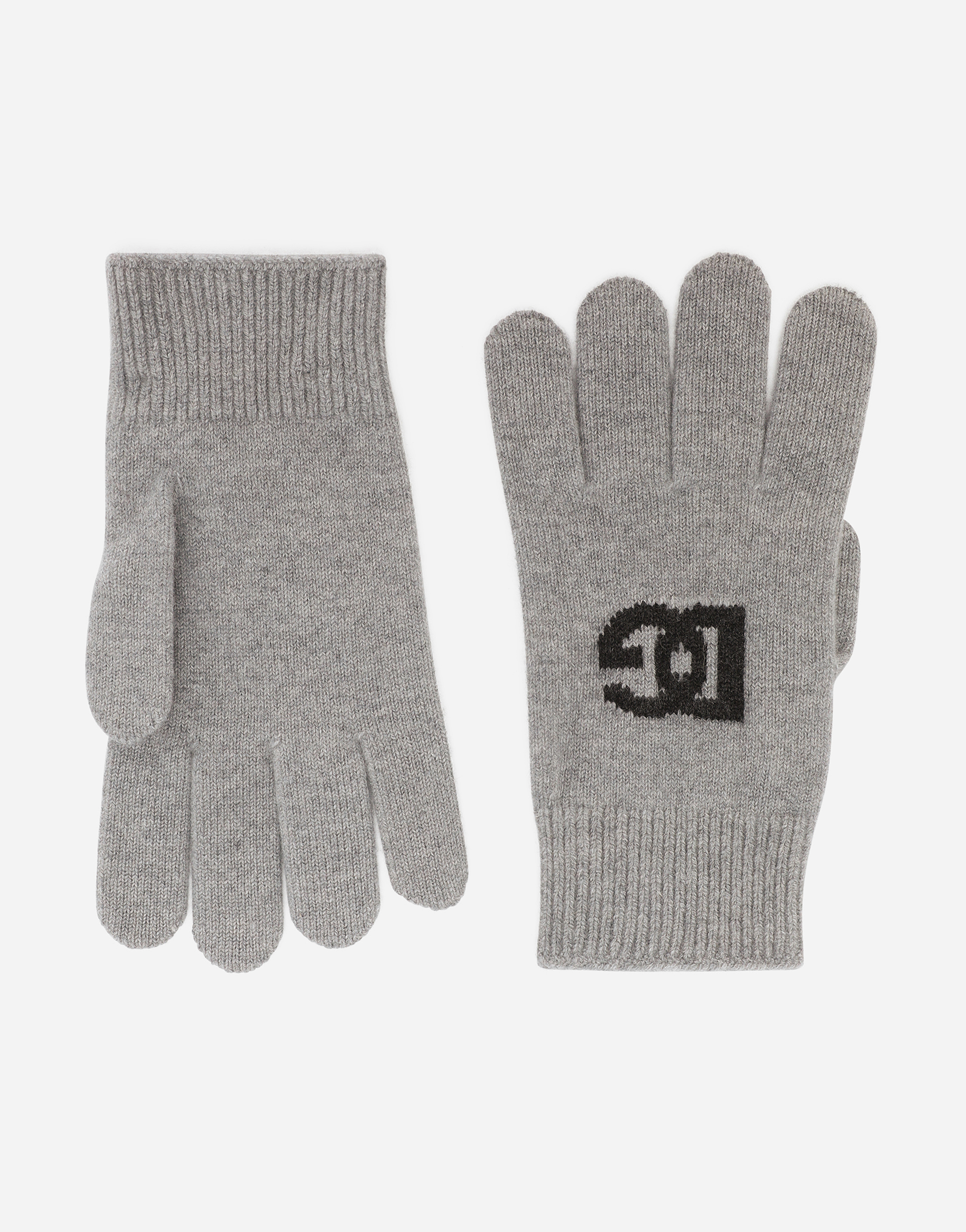 Dolce & Gabbana Cashmere Gloves With Dg Logo In Grey