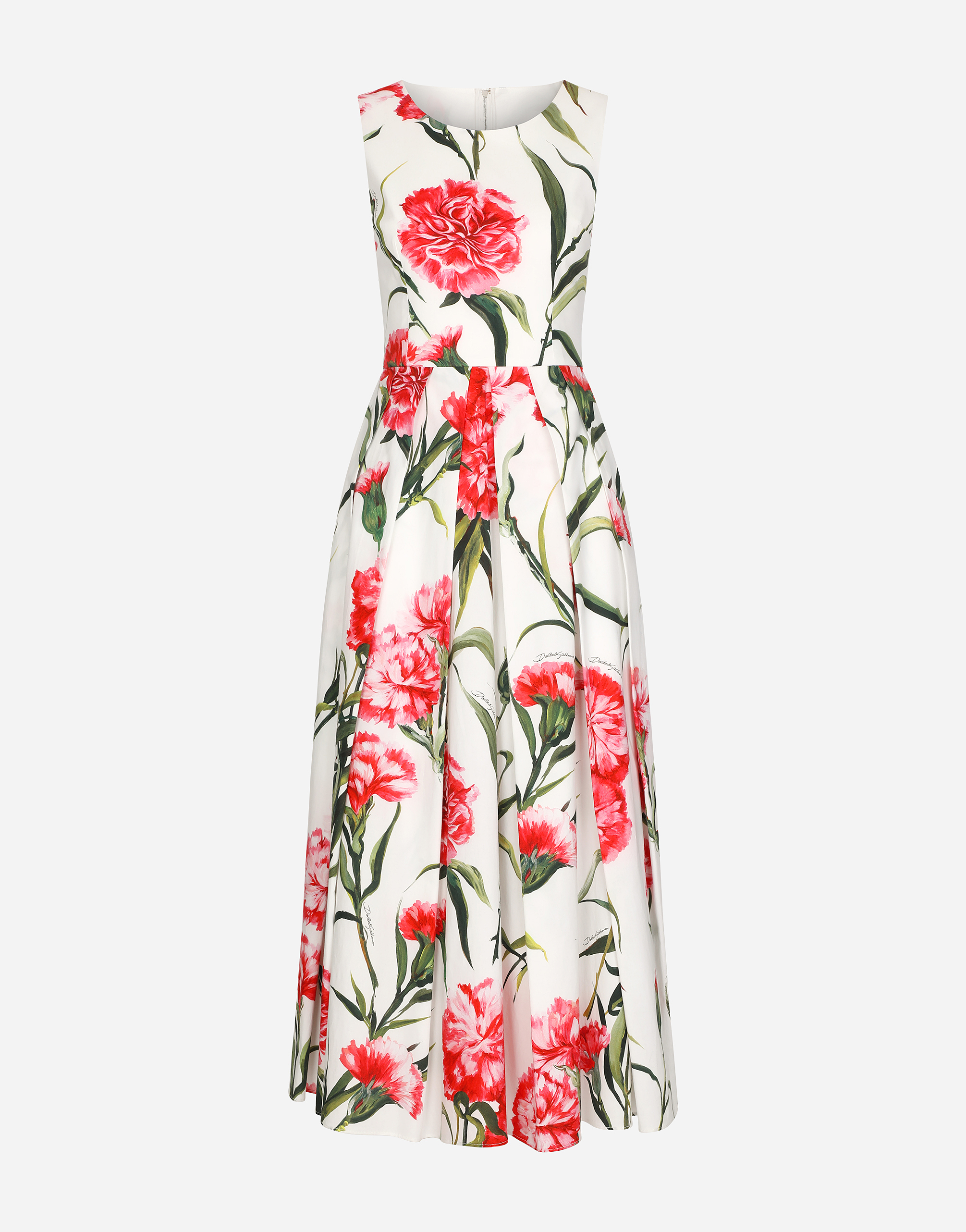 DOLCE&GABBANA カーネーションプリント コットン製 半袖 ドレス DOLCE&GABBANA カーネーションプリント コットン製 半袖 ドレス