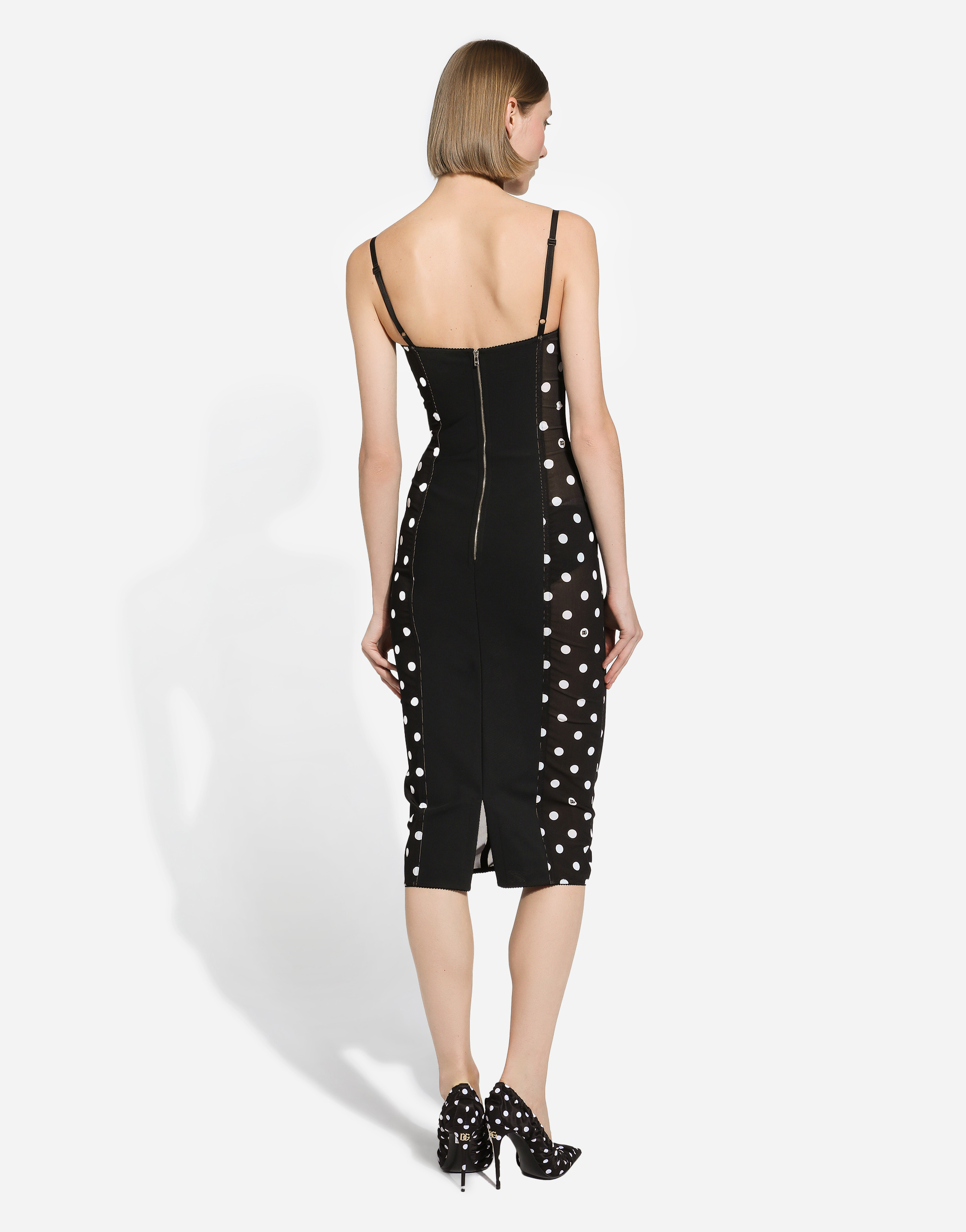 Dolce & Gabbana Marquisette Polka-dot Midi Dress With Corsetry Construction In プリ