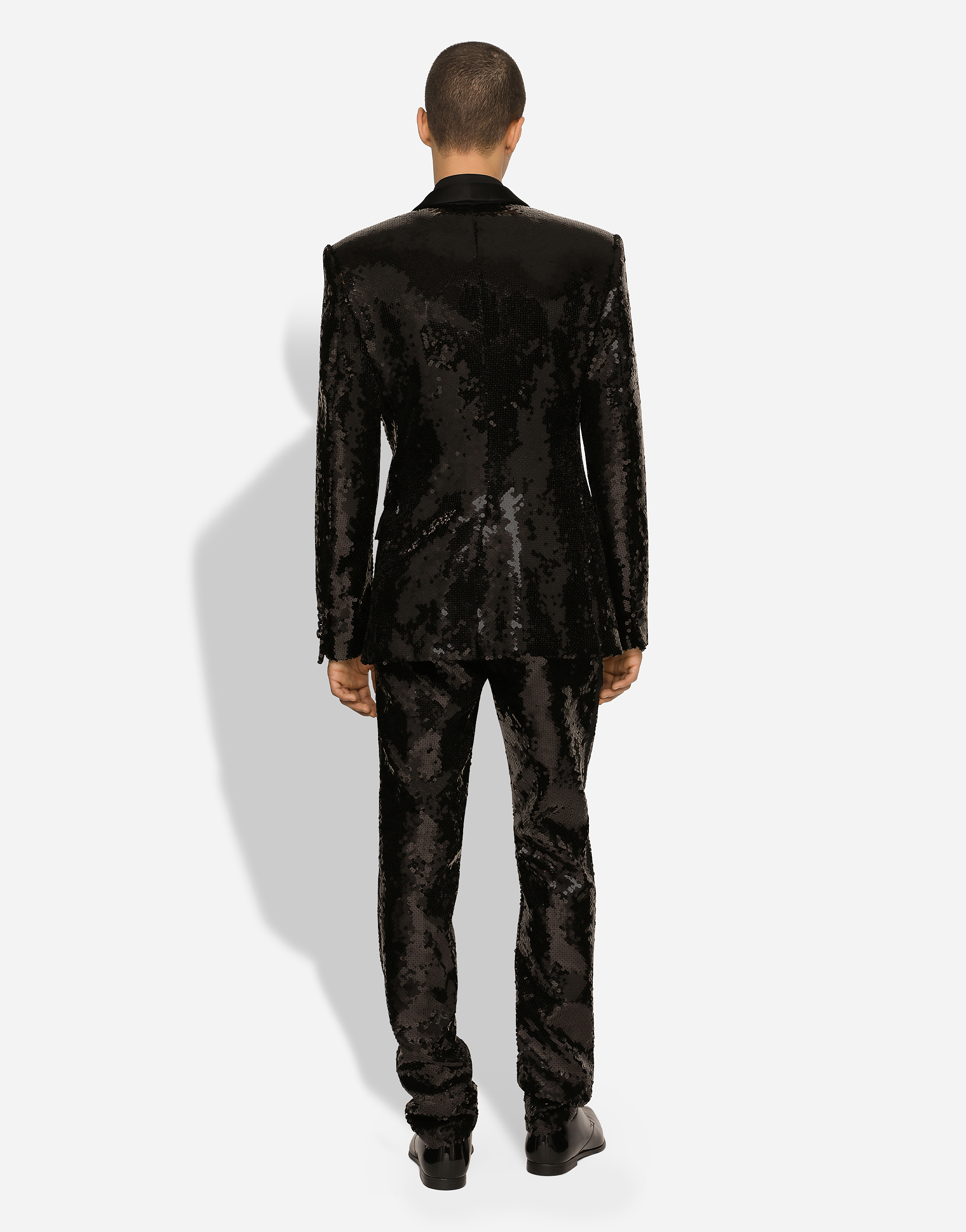 Shop Dolce & Gabbana Sequined Single-breasted Sicilia-fit Tuxedo Suit In Black