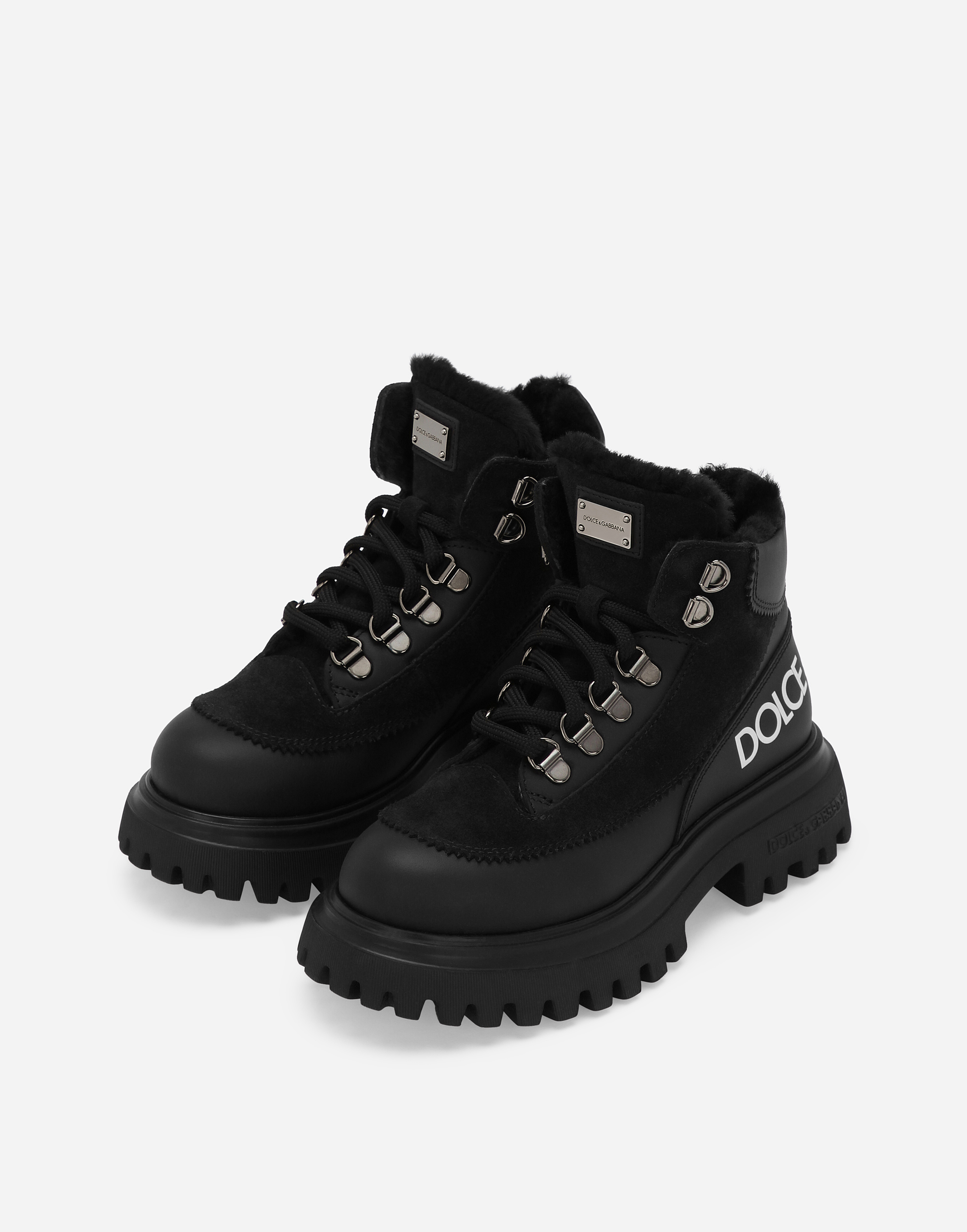 Dolce & Gabbana Logo-print Leather Ankle Boots In Black