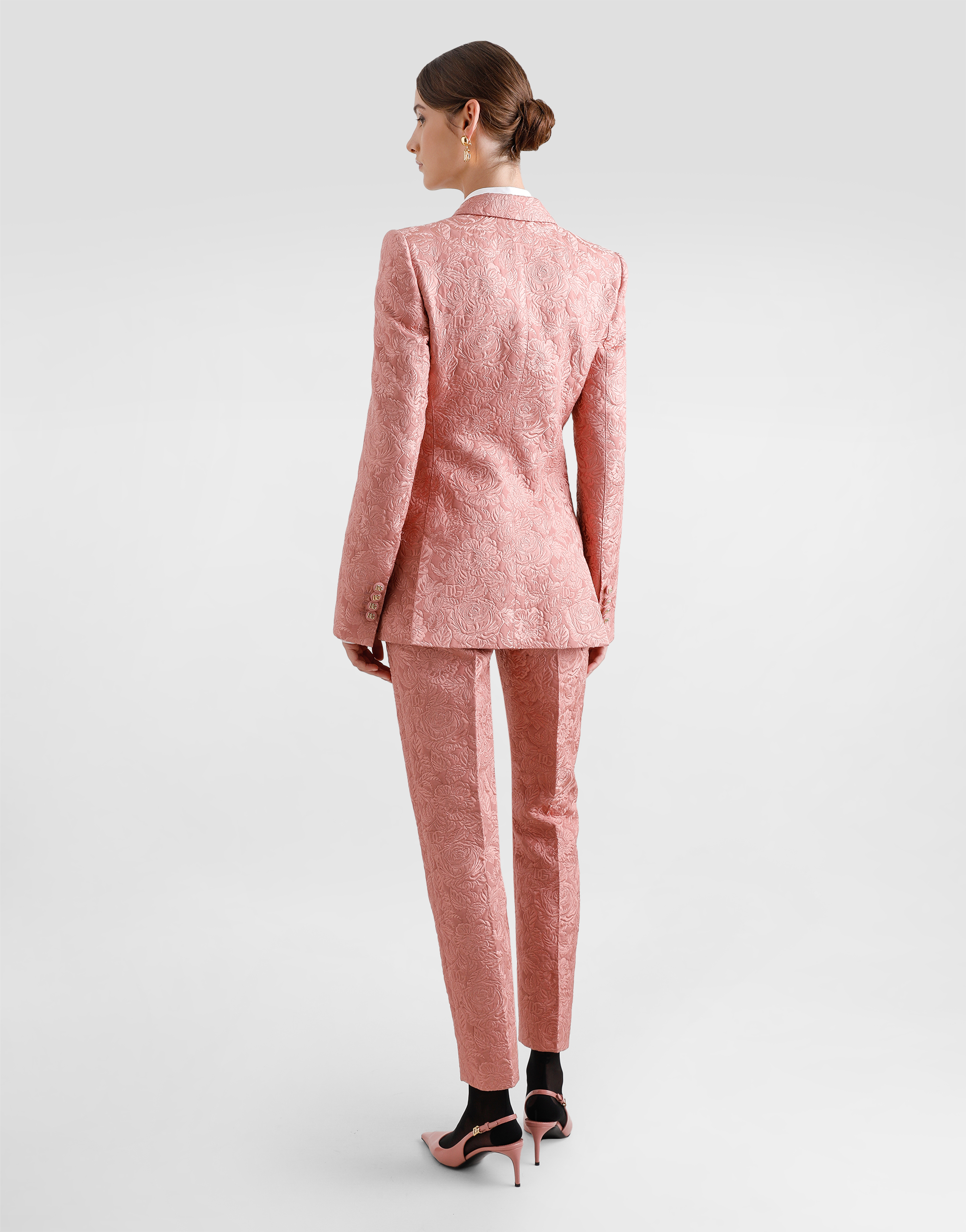 Dolce & Gabbana Tailored Quilted Floral Jacquard Pants In Pink