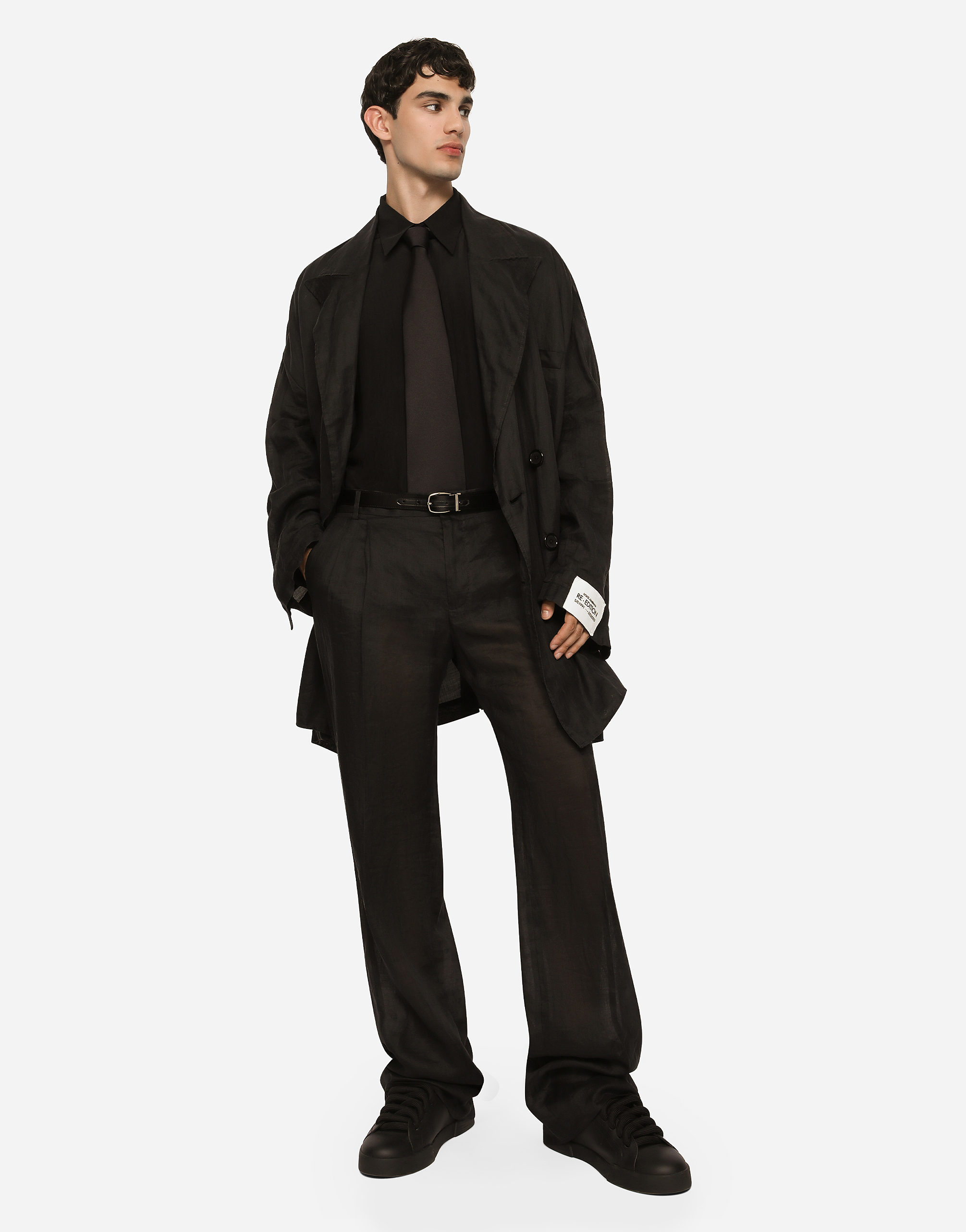 Shop Dolce & Gabbana Tailored Straight-leg Linen Pants In Black