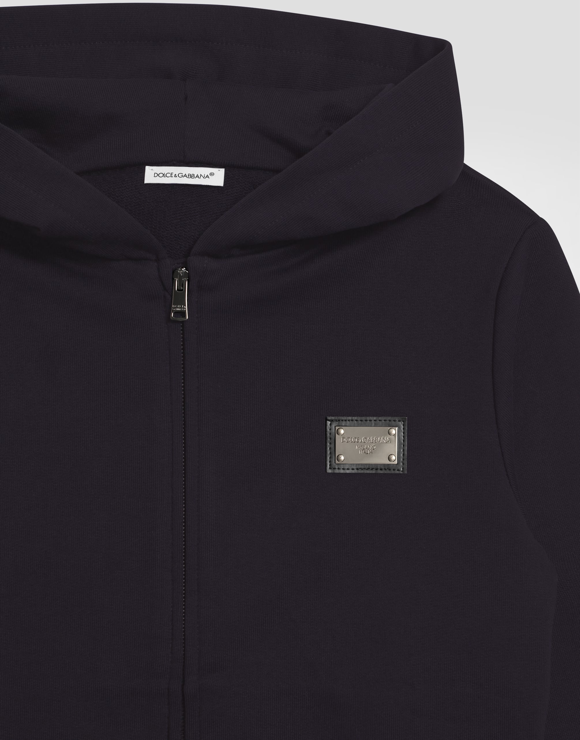  Dolce & Gabbana Kapuzensweatshirt Mit Reißverschluss Logoplakette - Mann T-shirts Und Sweatshirts Blau Baumwolle 2 Years 