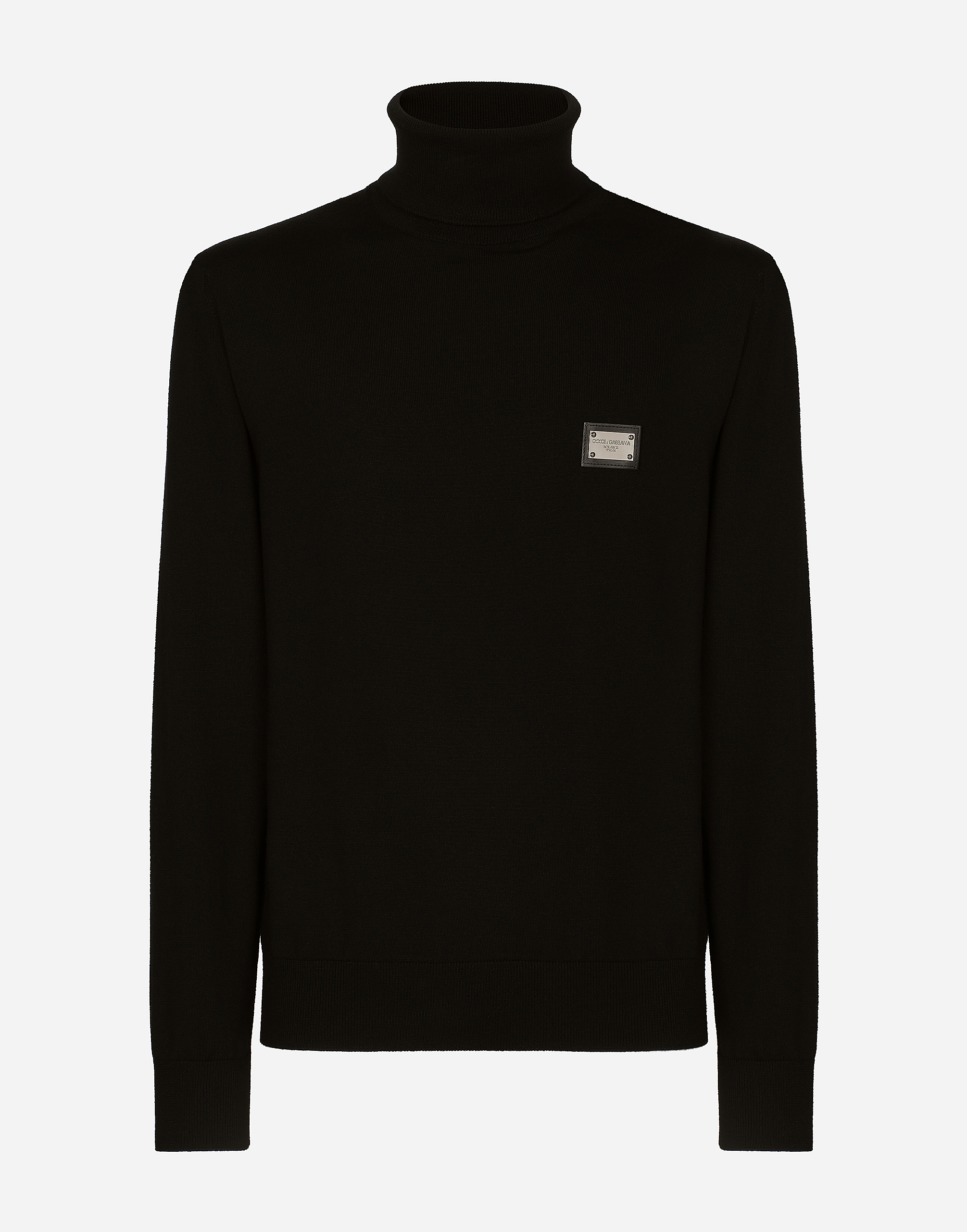 Dolce & Gabbana Wool Turtle-neck Sweater With Branded Tag In Black