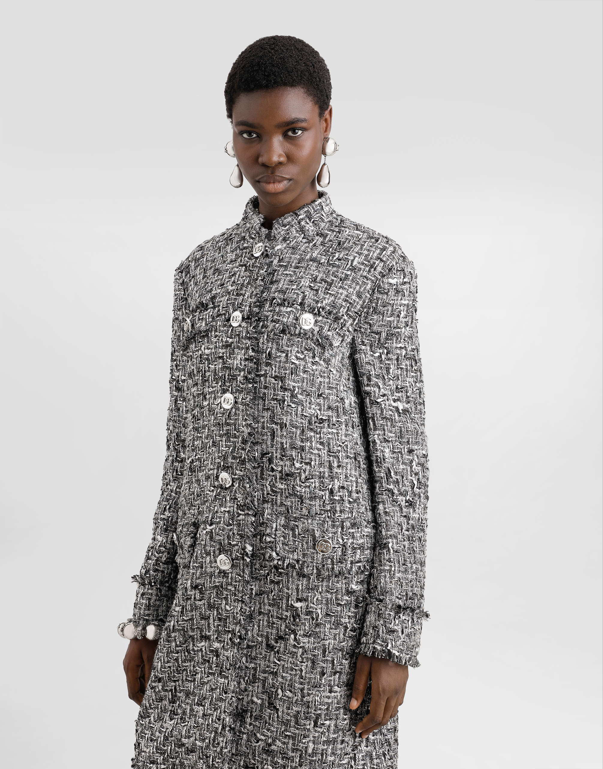 Dolce & Gabbana Single-breasted Raschel Tweed Coat In Multicolor