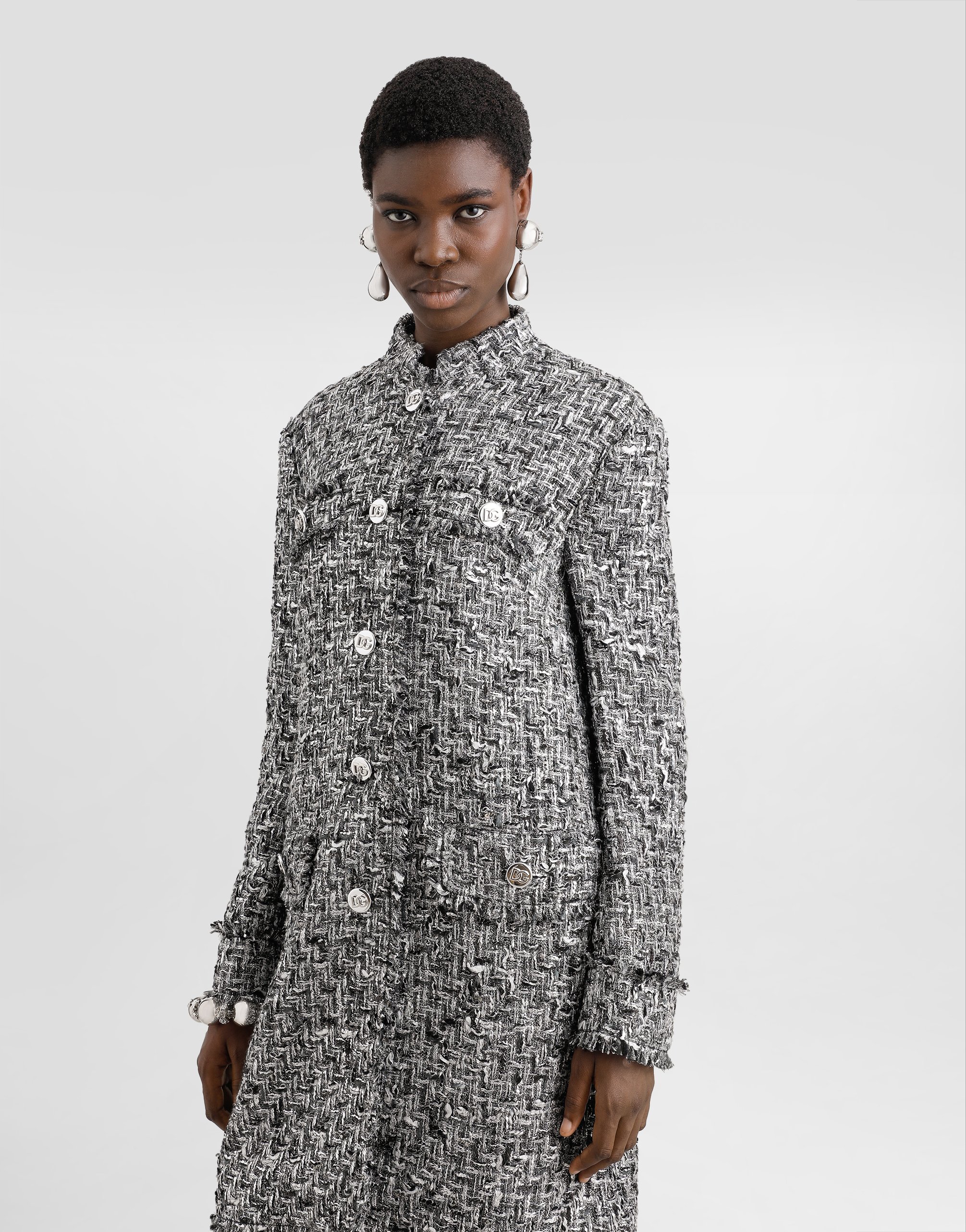 Dolce & Gabbana Single-breasted Raschel Tweed Coat In Multicolor