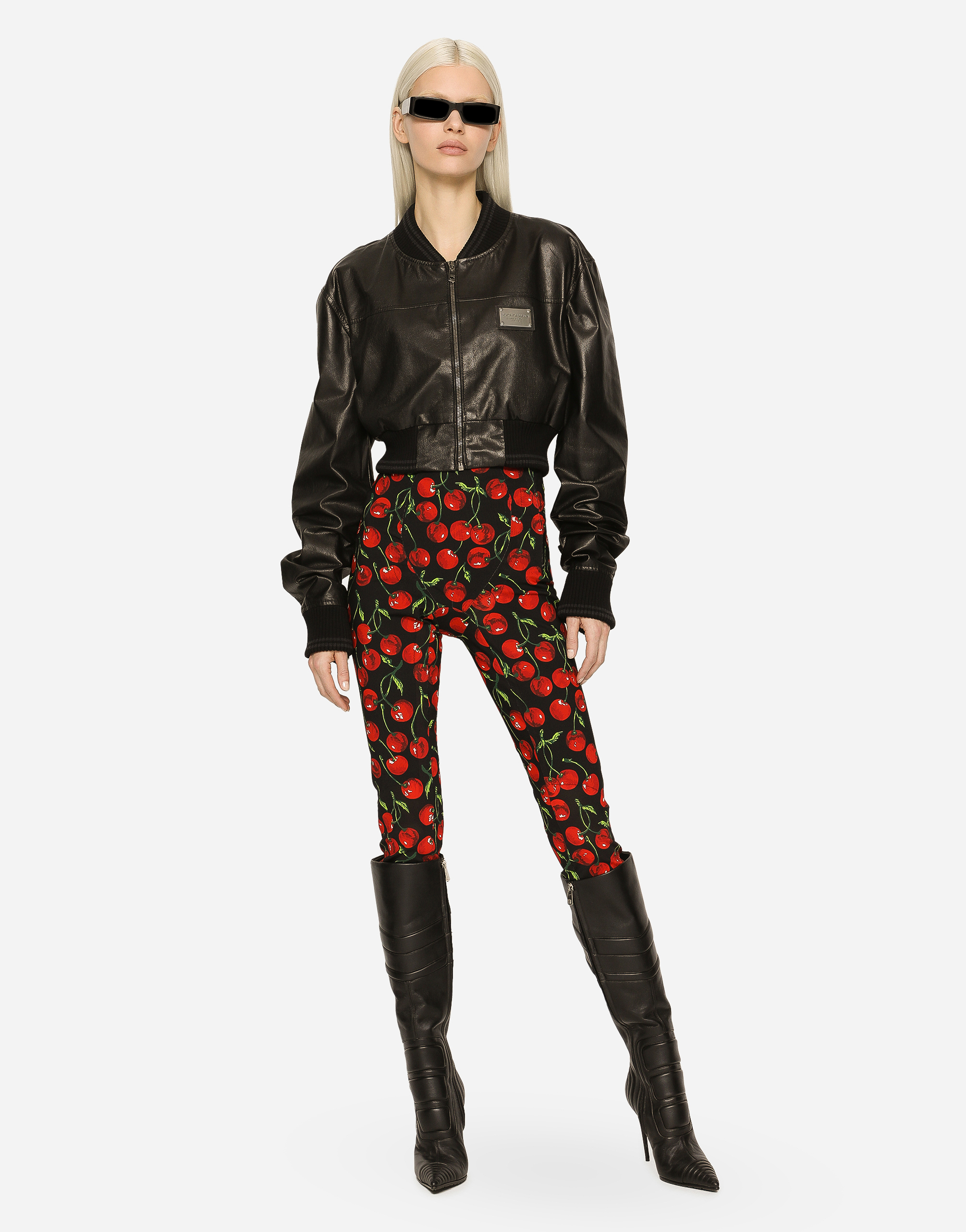 DOLCE & GABBANA CHERRY-PRINT MARQUISETTE SHAPER PANTS