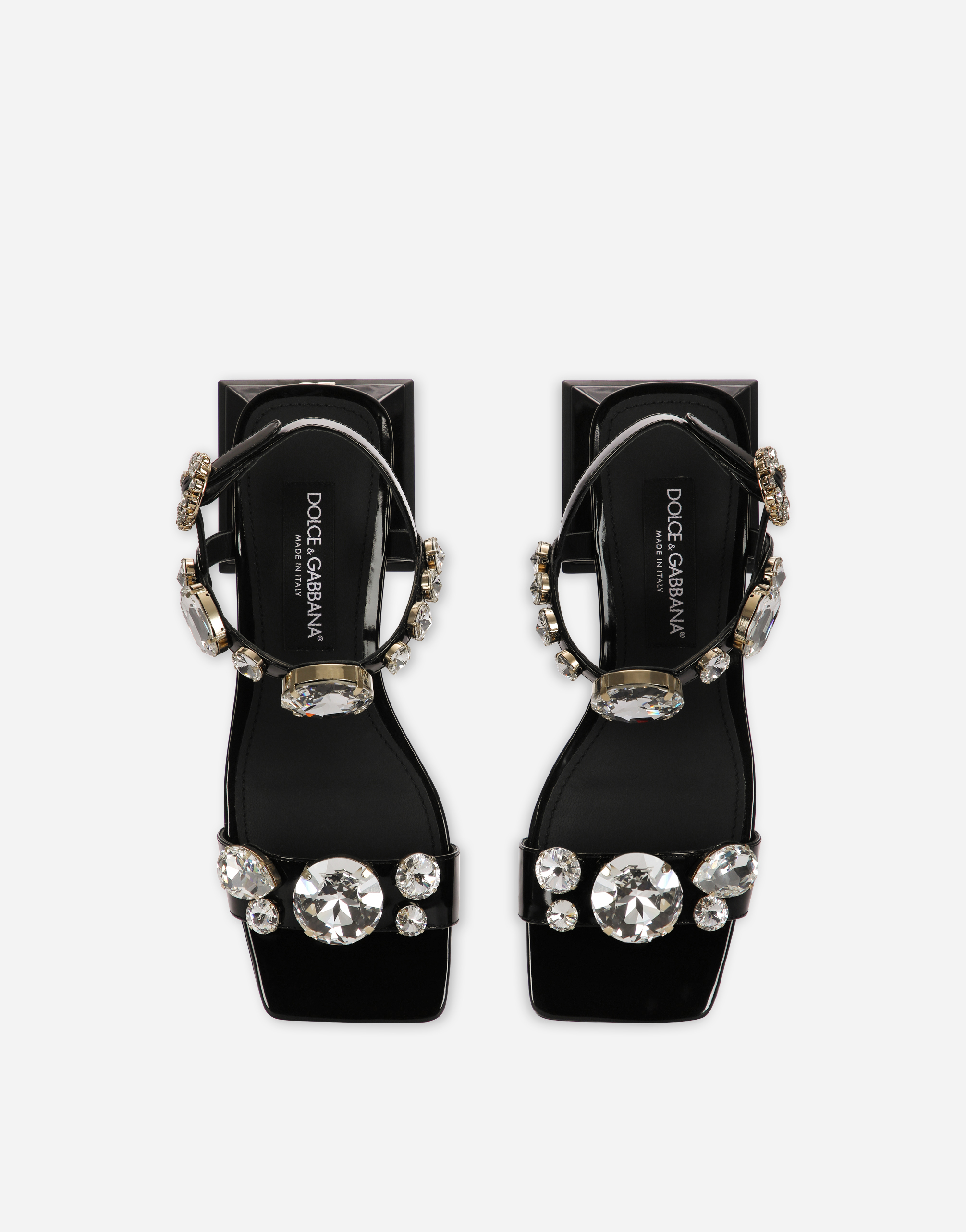 DOLCE & GABBANA POLISHED CALFSKIN SANDALS WITH CRYSTALS