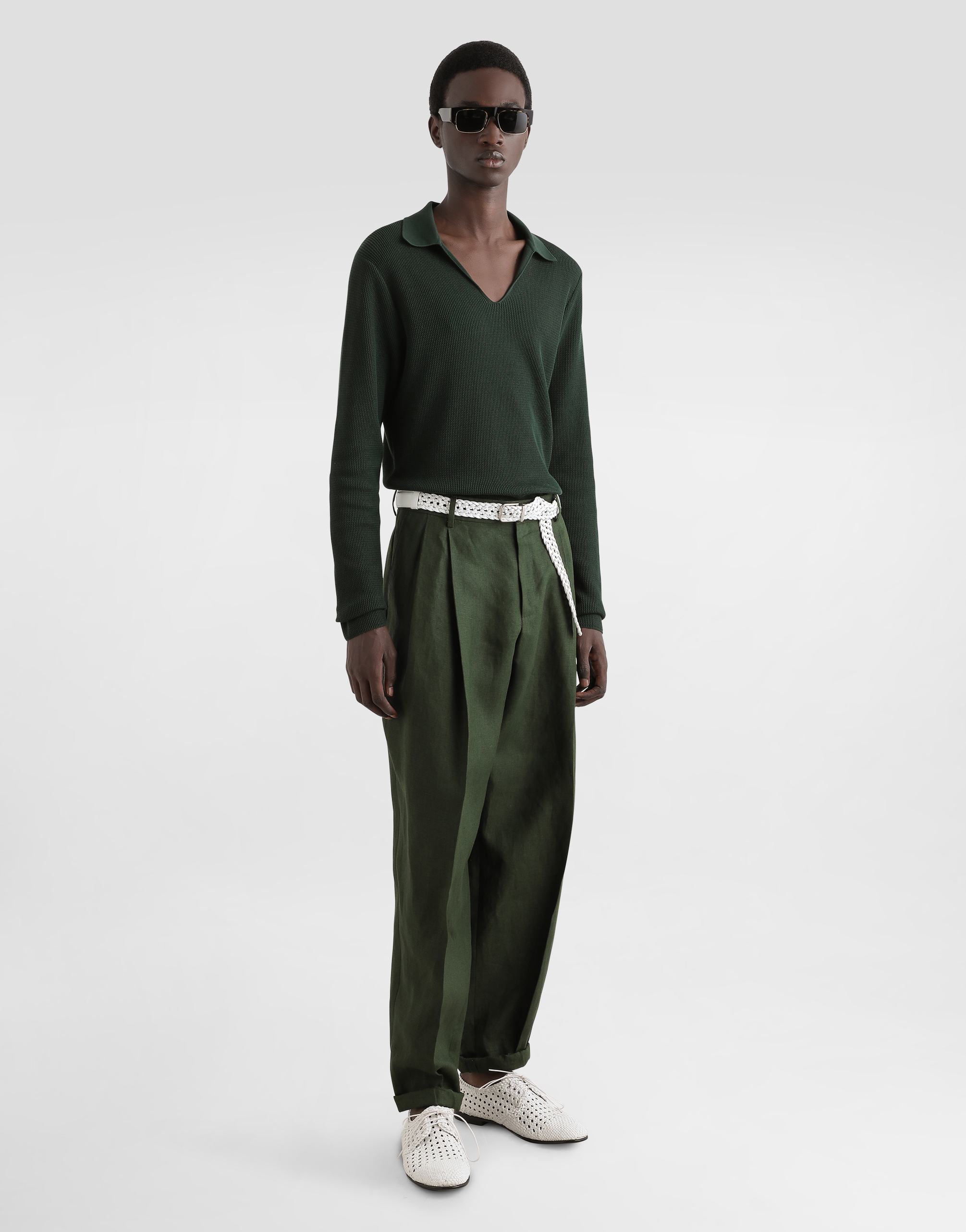 Dolce & Gabbana Linen Fabric Pants In Green