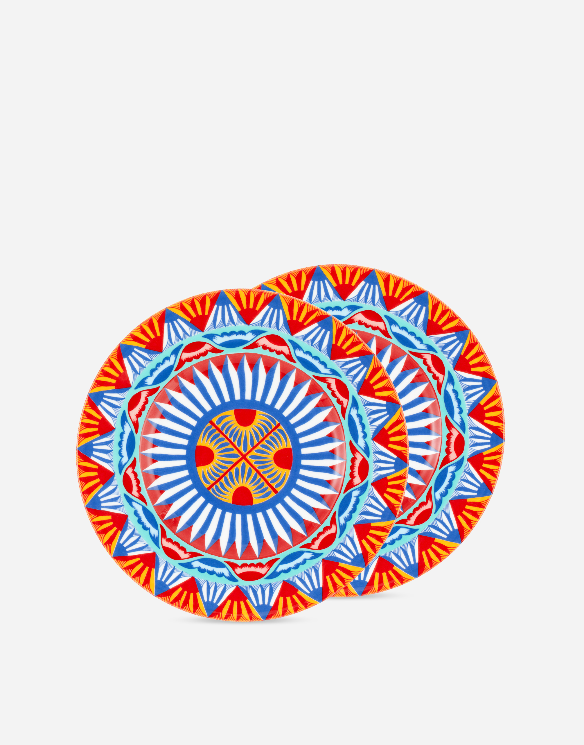 Dolce & Gabbana Set 2 Dessert Plates In Fine Porcelain Multicolor Unisex Onesize In Multicolor