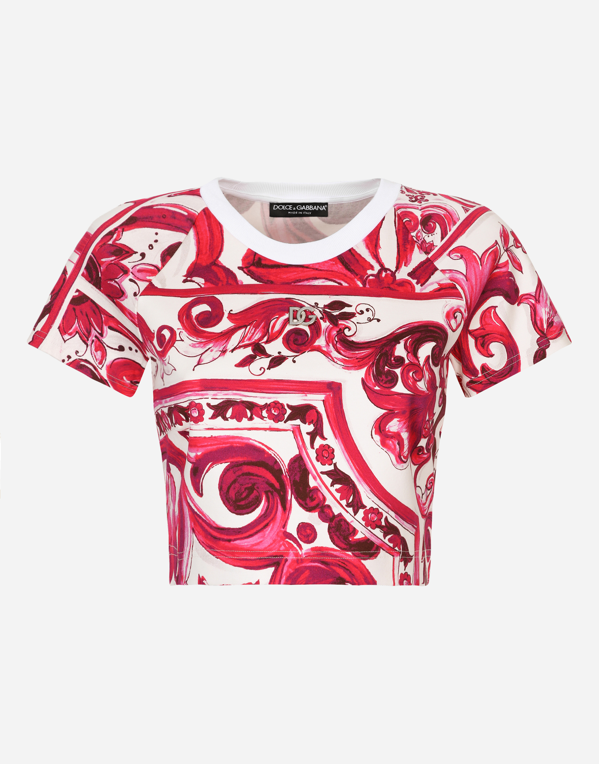 Dolce & Gabbana Cropped Majolica-print Jersey T-shirt In マルチカラー