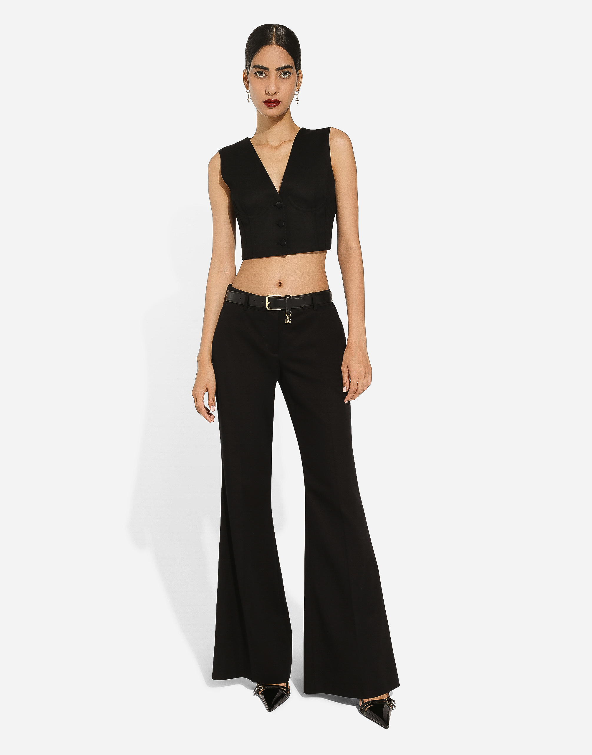 Dolce & Gabbana Cropped Cady Waistcoat With Corset Details In Black