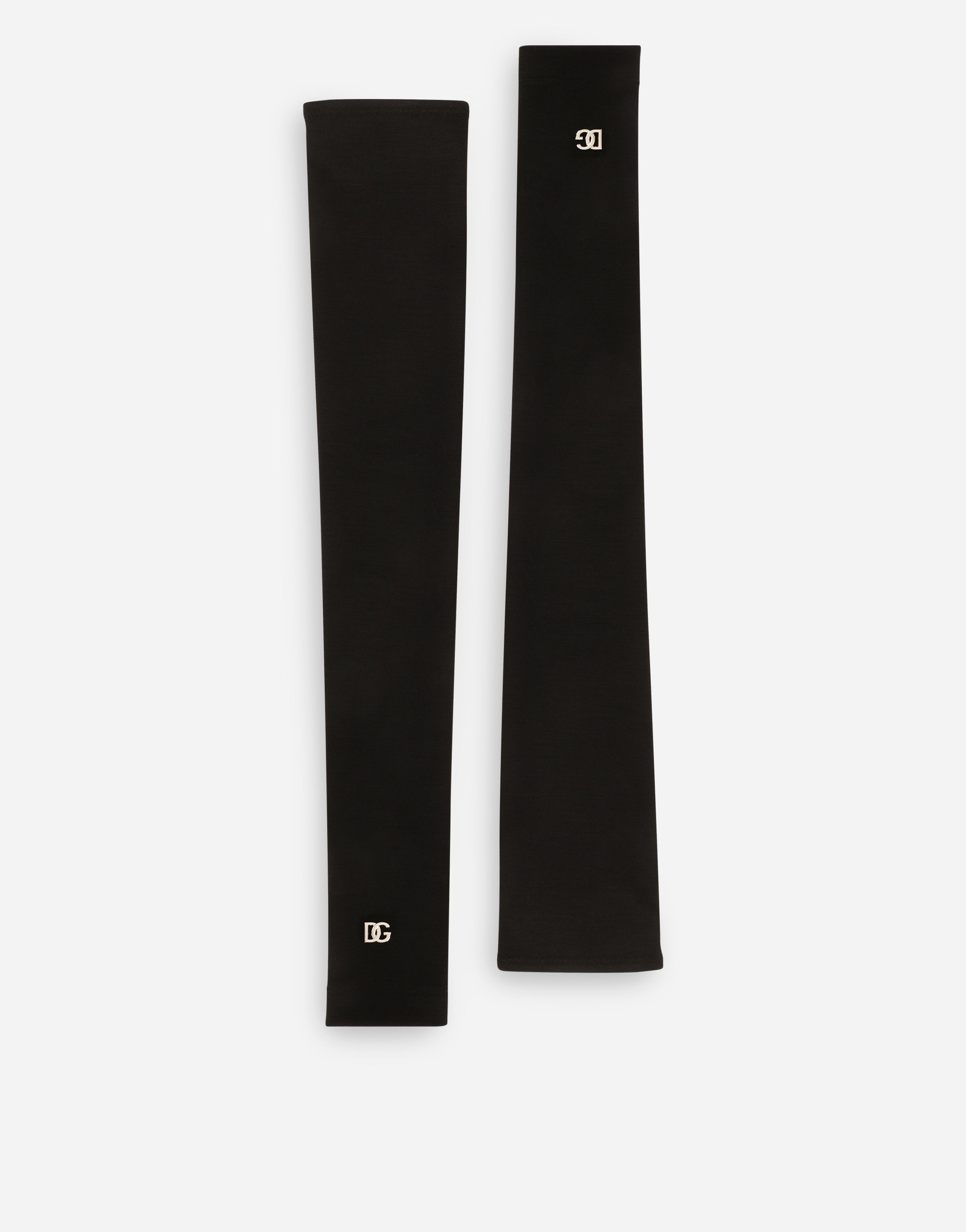 Dolce & Gabbana Long Fingerless Gloves With Dg Logo - Woman Hats And Gloves Black Viscose S