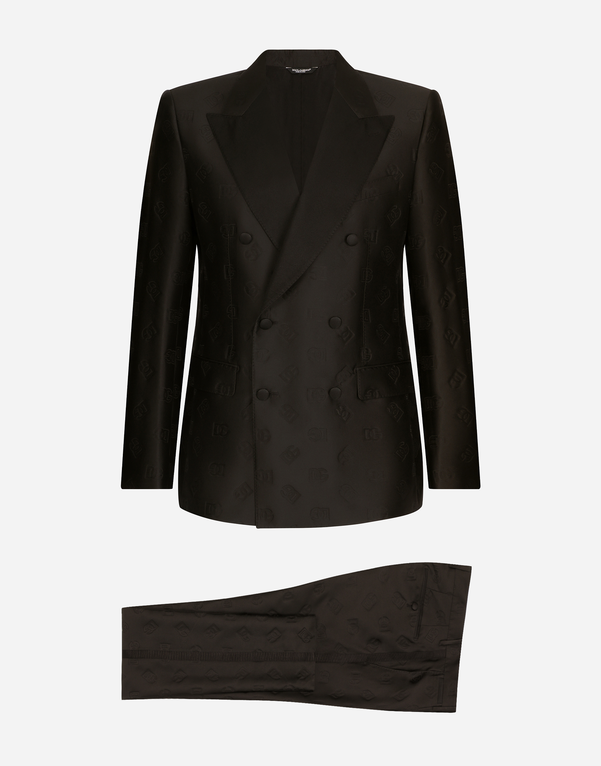 Shop Dolce & Gabbana Double-breasted Sicilia-fit Tuxedo Suit With Dg Monogram In Black