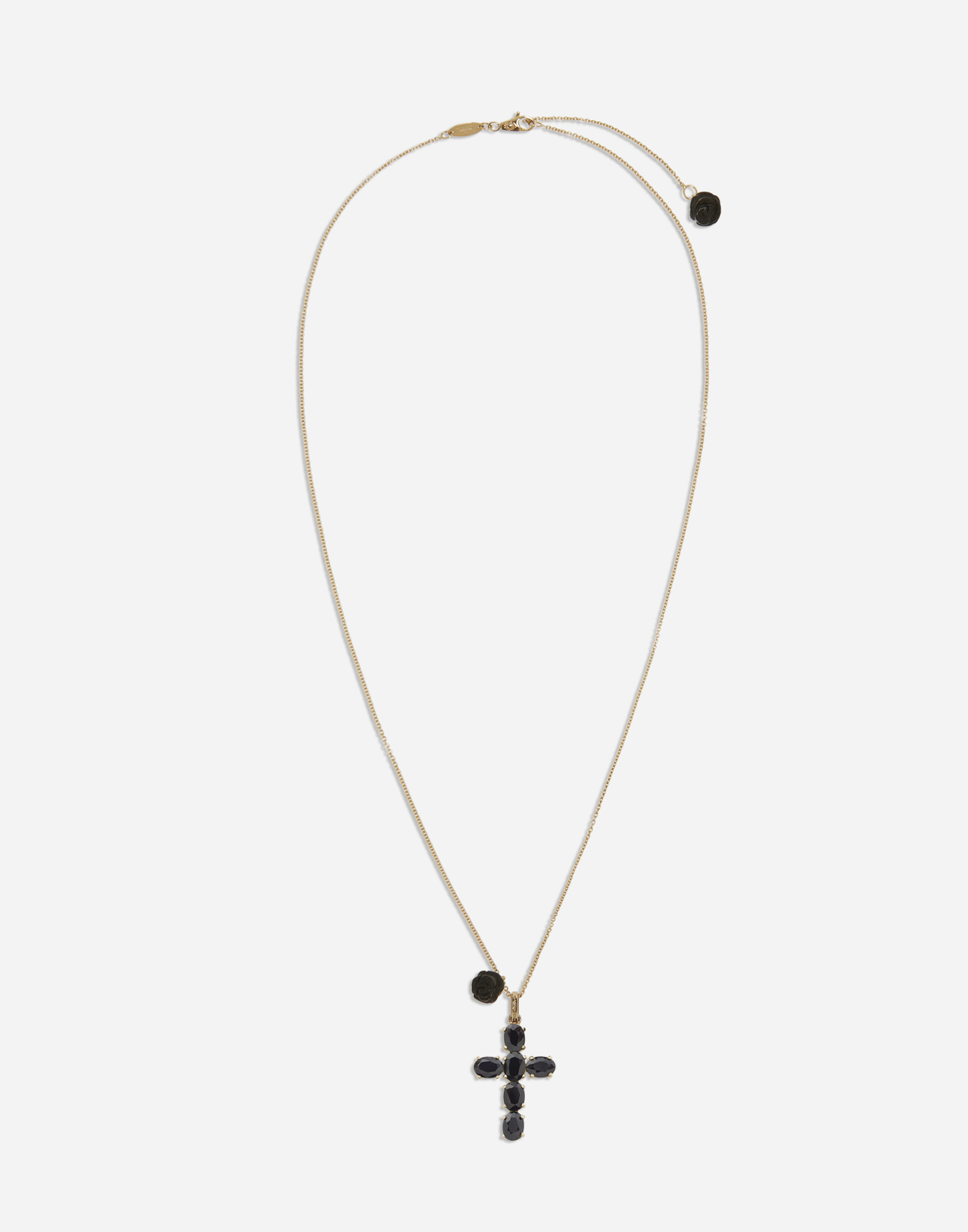 Dolce & Gabbana 18kt Yellow Gold Devotion Cross Black Sapphire And Jade Necklace