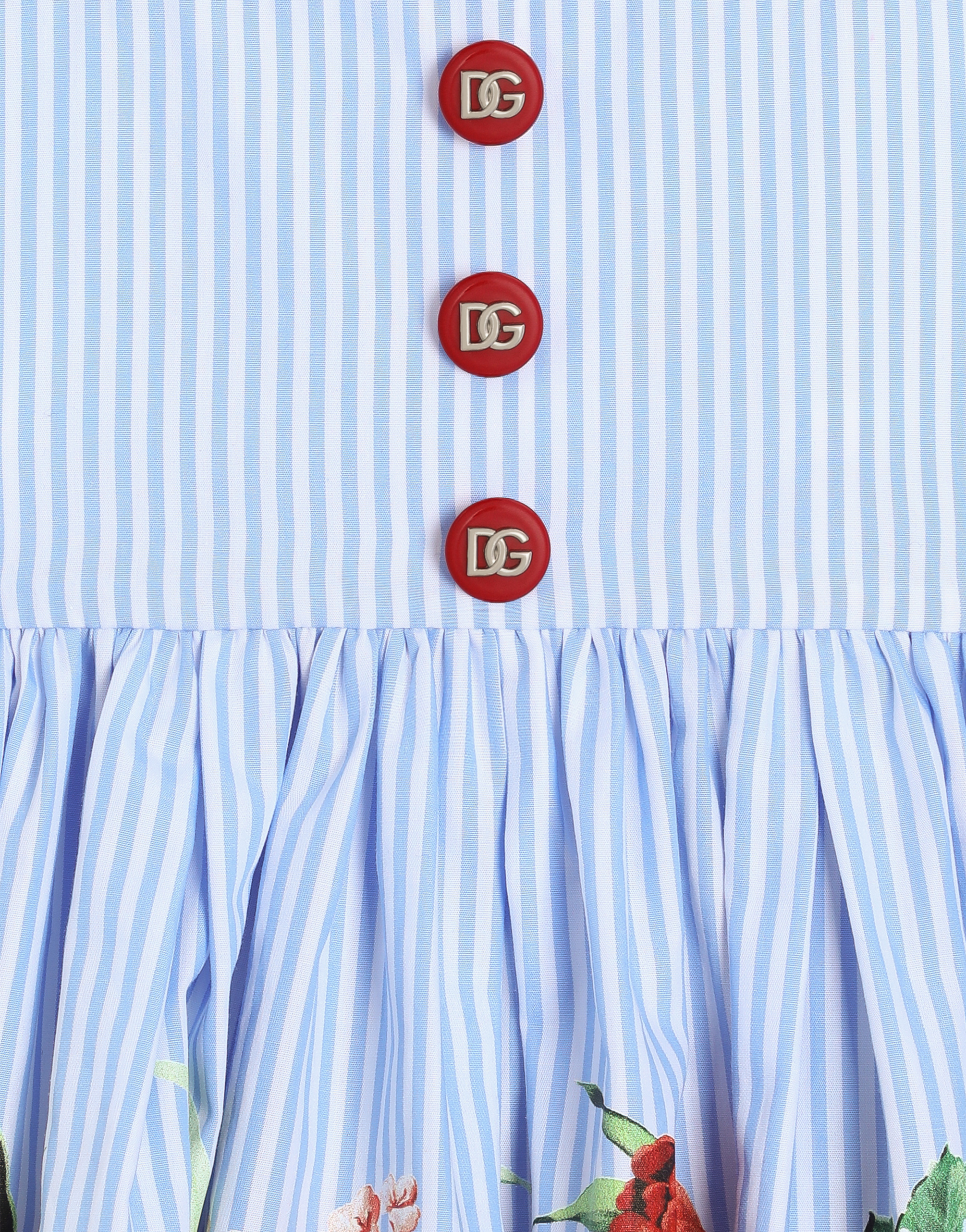 Striped poplin dress with floral print