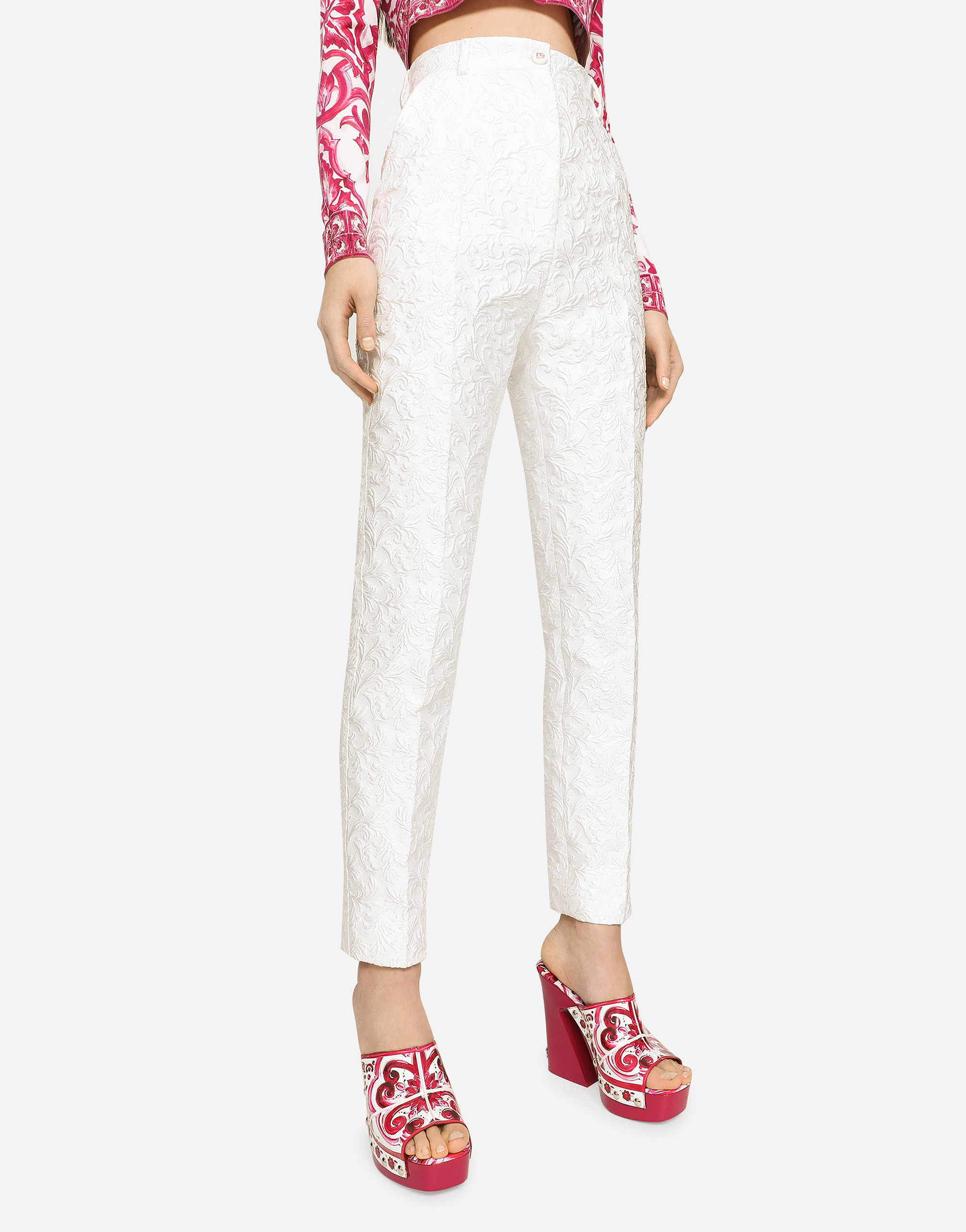 Shop Dolce & Gabbana Brocade Pants In White
