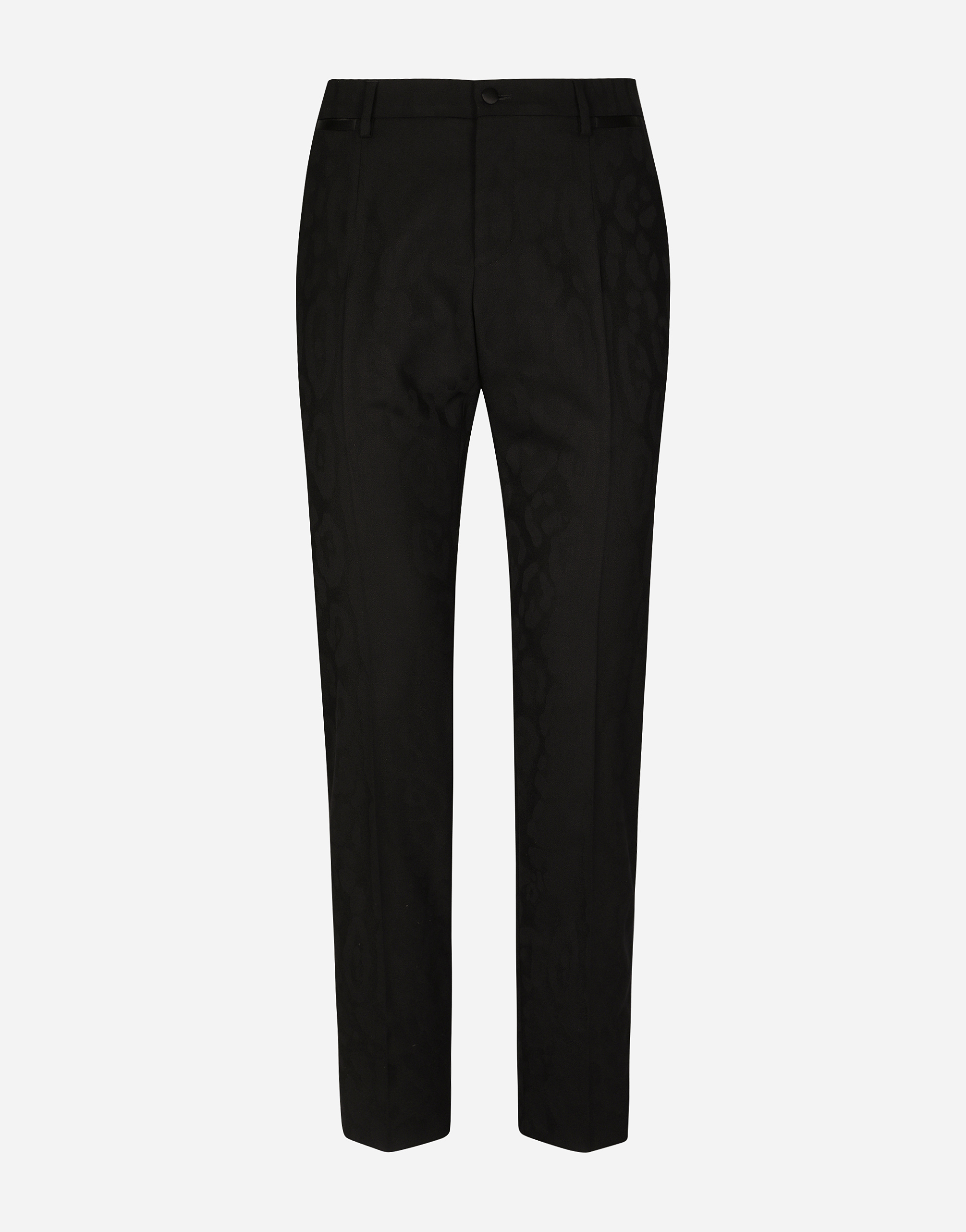 Dolce & Gabbana Leopard-print Wool Jacquard Tuxedo Pants - Man Pants And Shorts Black