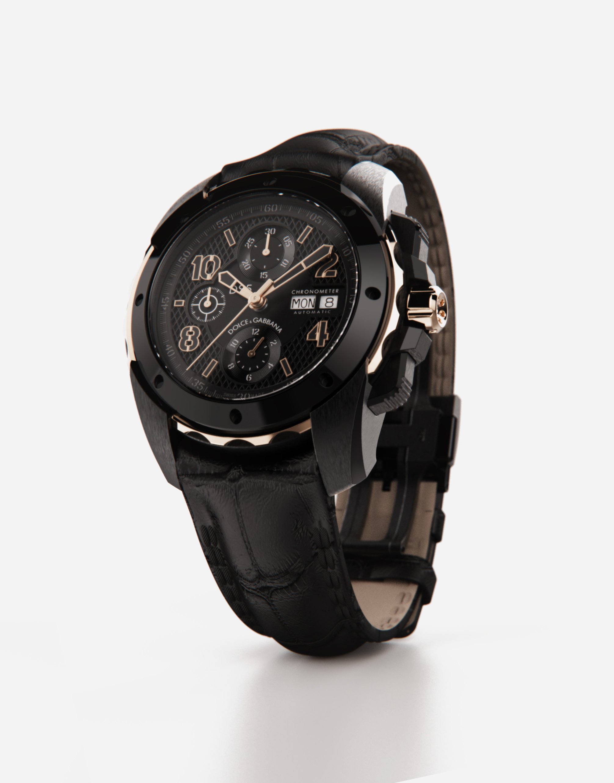 Shop Dolce & Gabbana Ds5 Watch In Red Gold And Steel With Pvd Coating In Black