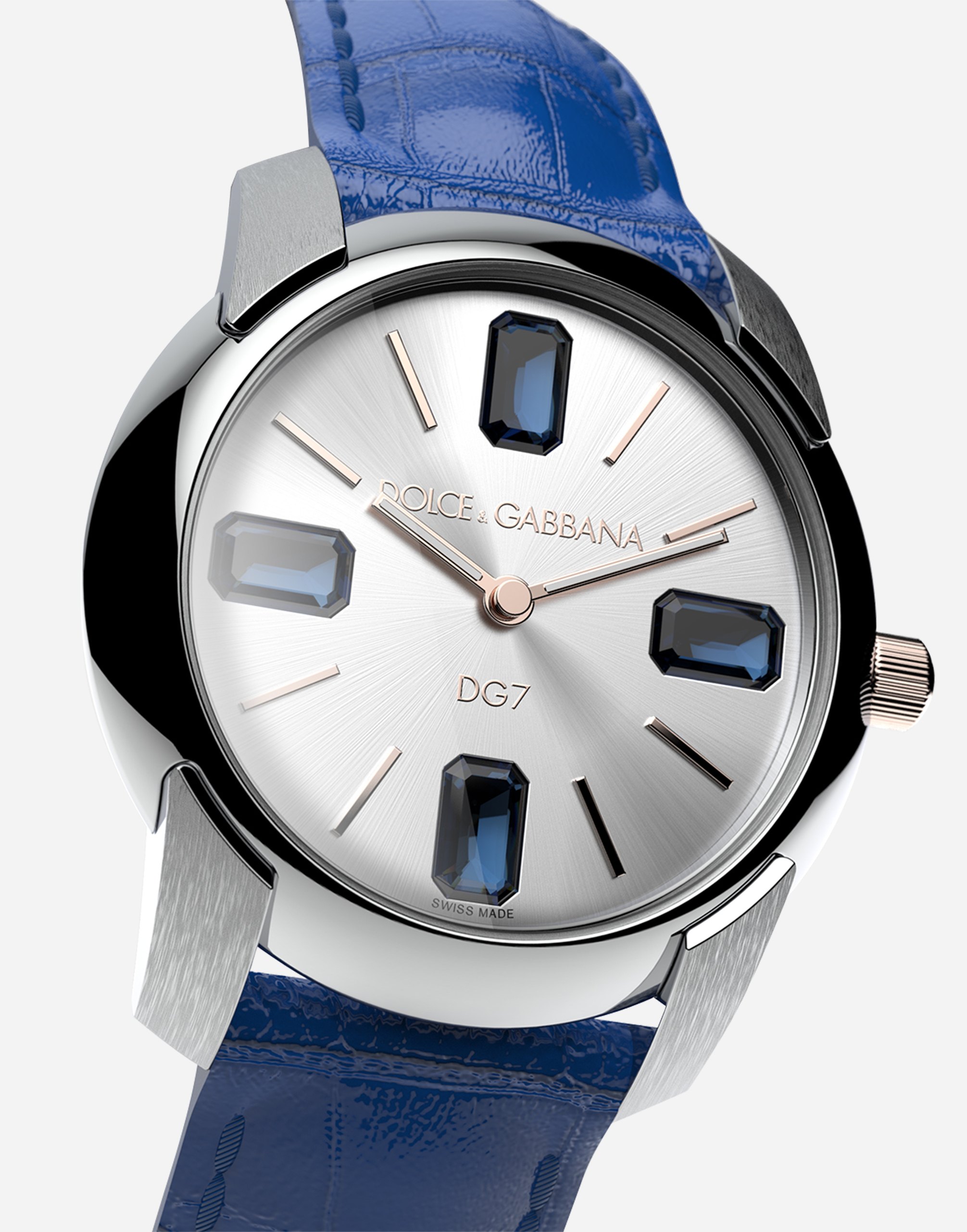 Shop Dolce & Gabbana Watch With Alligator Strap In Navy Blue