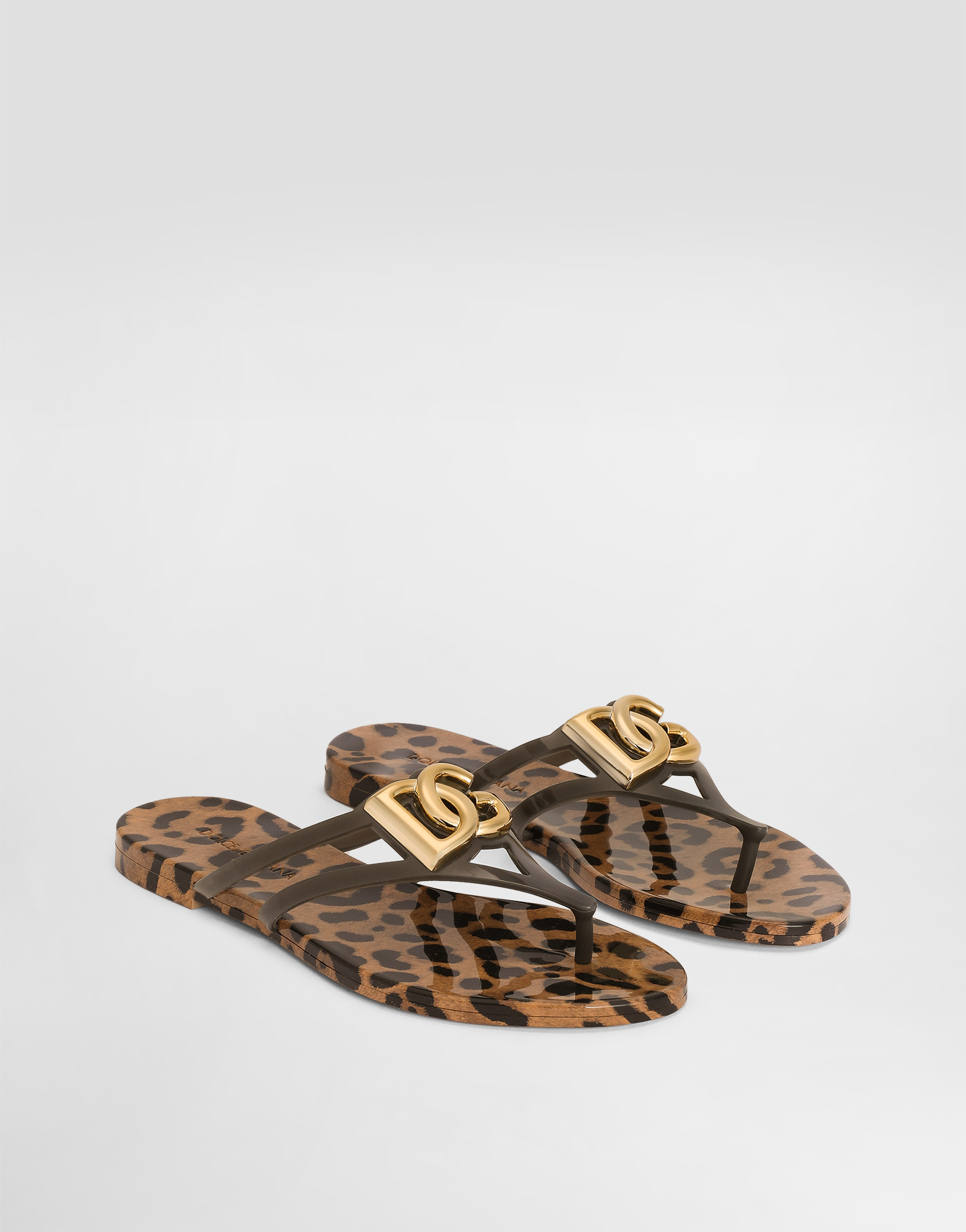  Dolce & Gabbana Rubber Beachwear Slides With Logo And Leo Print - Frau Pantoletten Und Mules Animalprint 37 