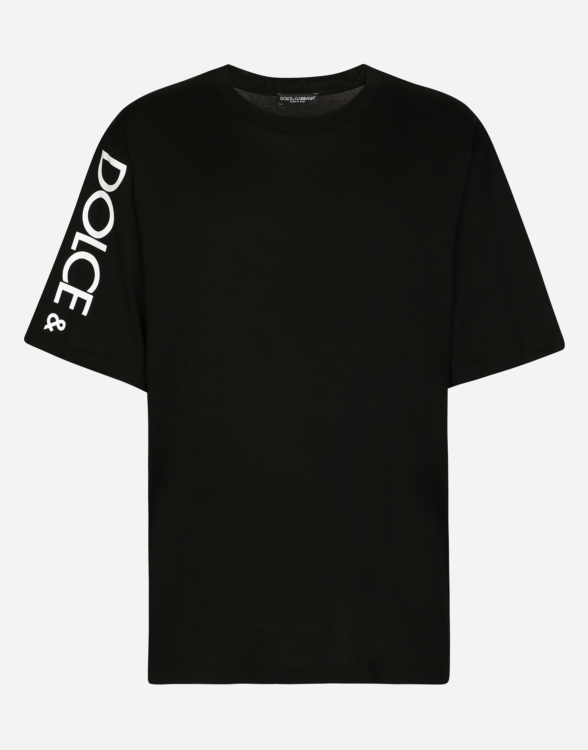 Dolce & Gabbana Cotton Round-neck T-shirt With Dolce&gabbana Print In Black