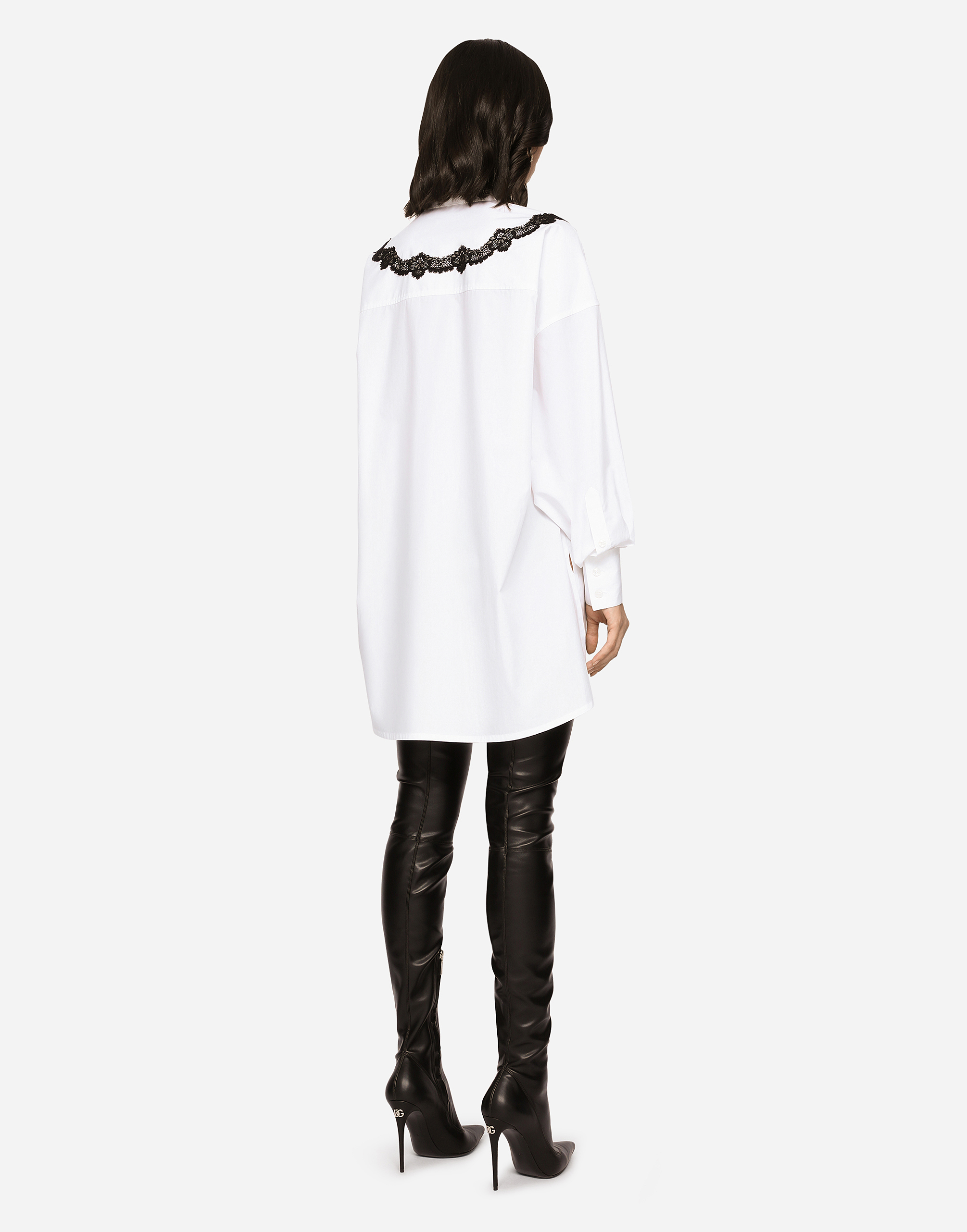 Dolce & Gabbana Dolce&gabbana Oversize Lace Yoke High-low Cotton Blend Button-up Shirt In White