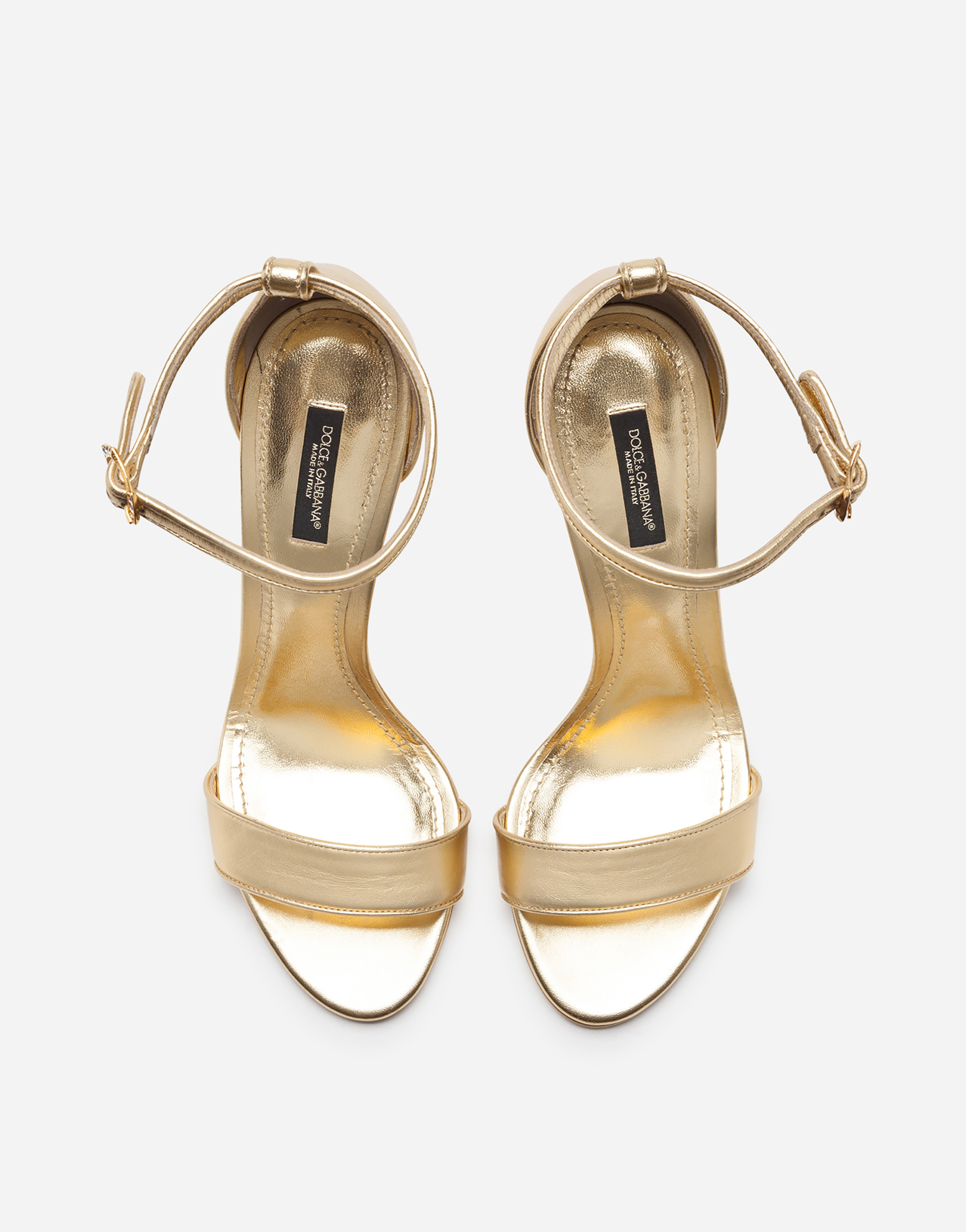 Shop Dolce & Gabbana Nappa Mordore Sandals With Baroque Dg Heel In Gold