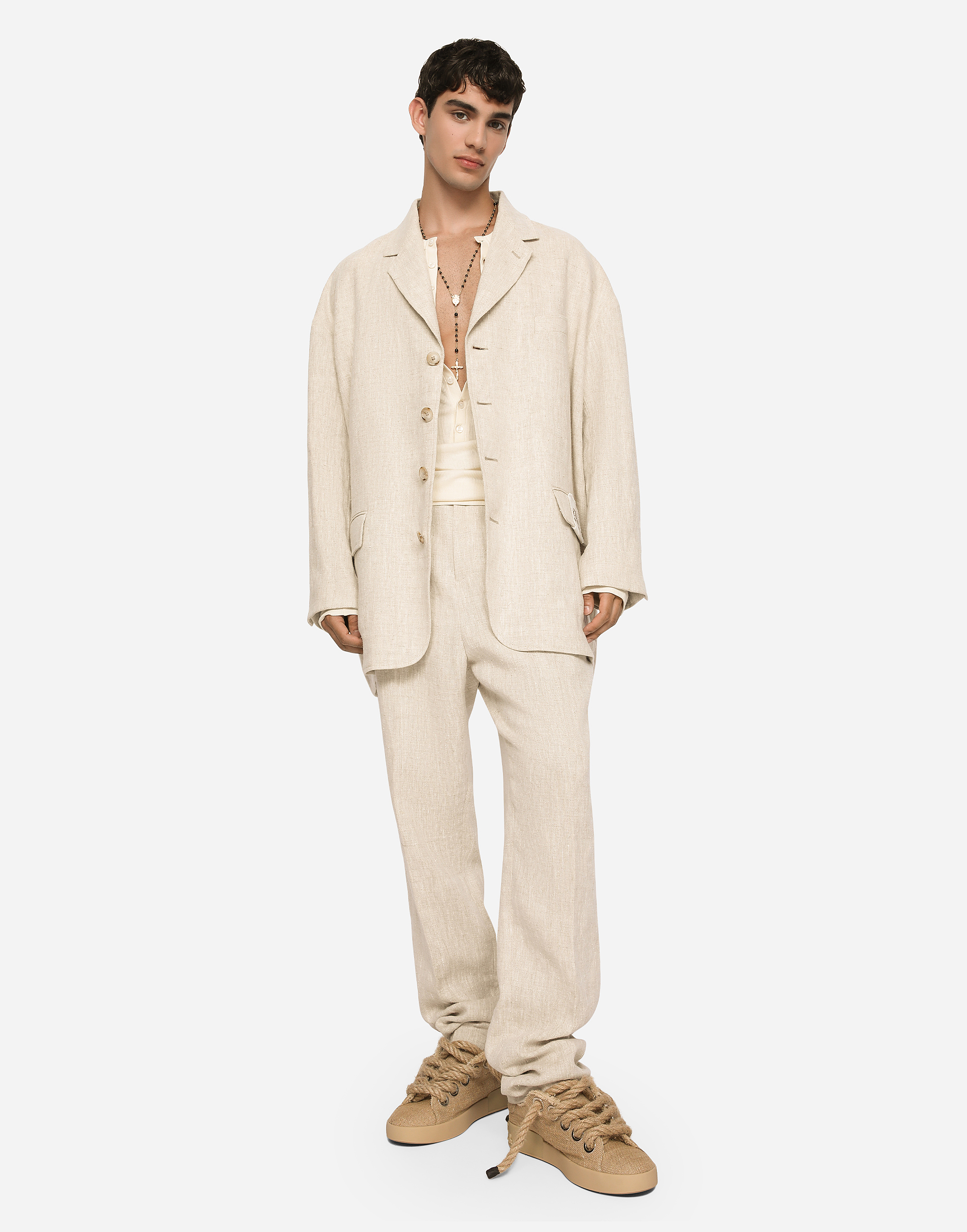 Shop Dolce & Gabbana Oversize Single-breasted Linen And Viscose Jacket In Multicolor