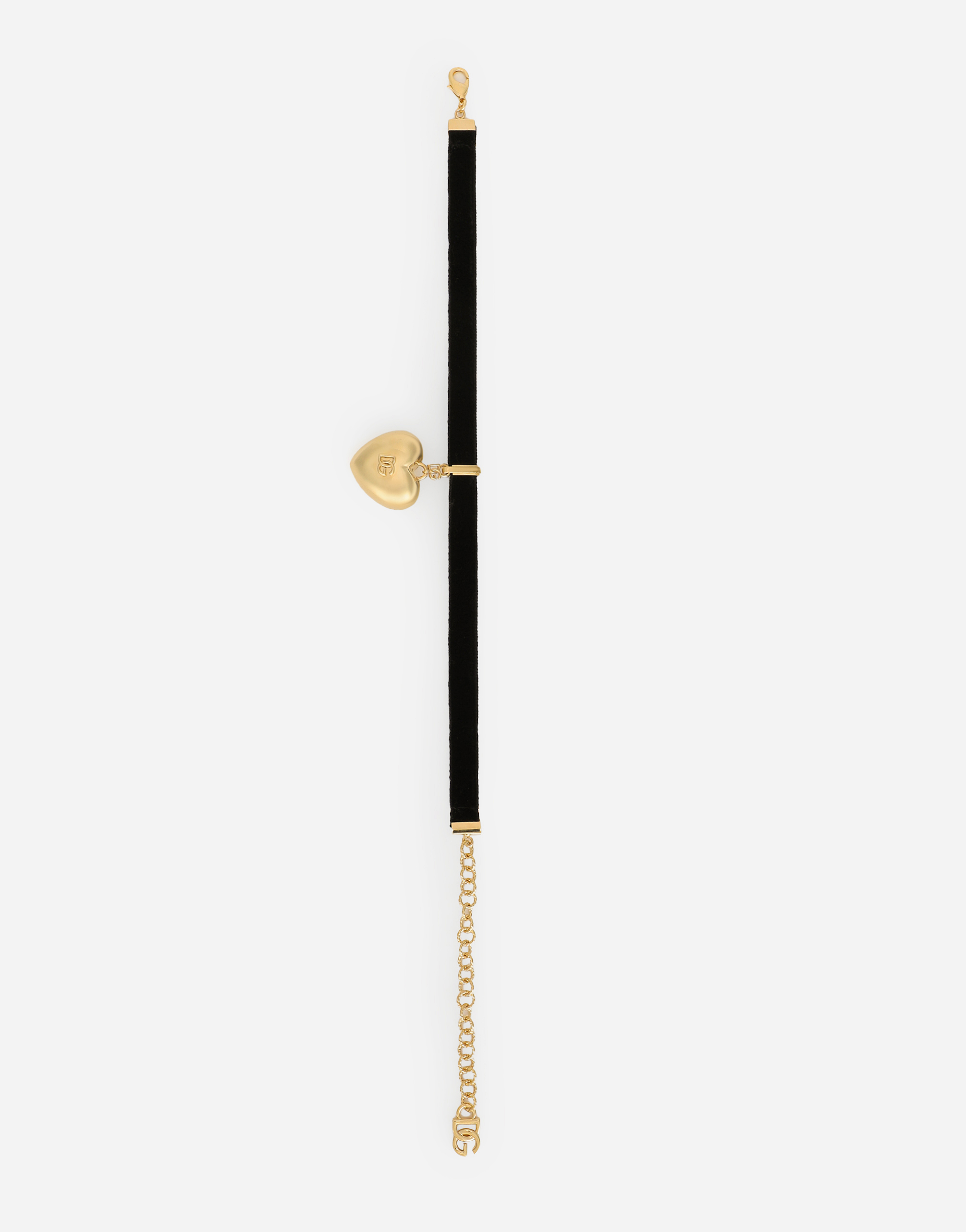 Dolce & Gabbana Velvet Ribbon Necklace With Dg Logo Heart In Multicolor