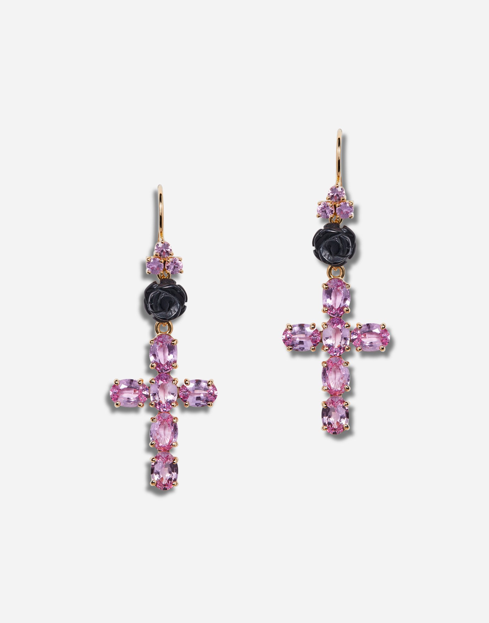 Shop Dolce & Gabbana Family Yellow Gold Earrings With Rose And Cross Pendant
