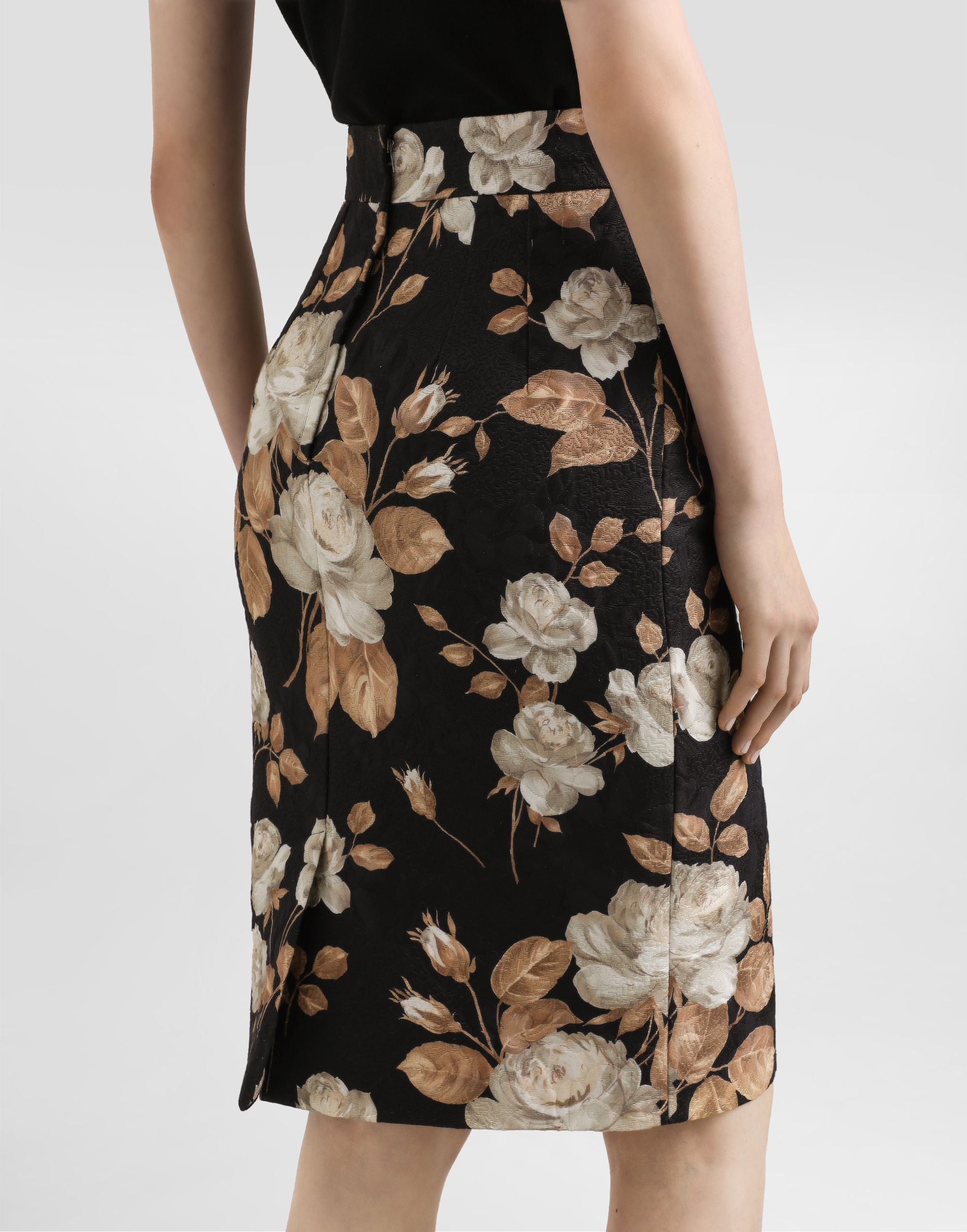 Dolce & Gabbana Multicolour Jacquard Floral Skirt In Animal Print