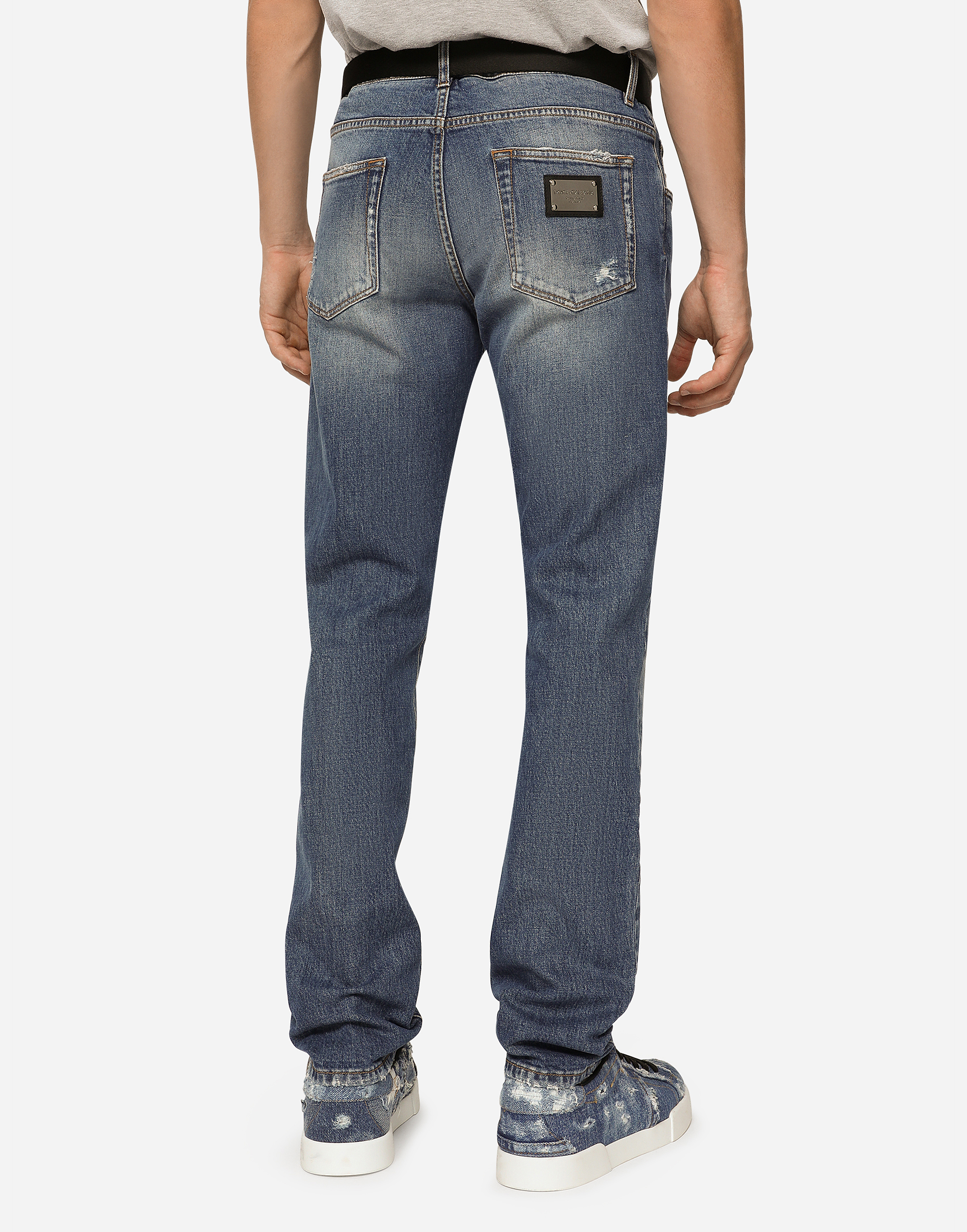 DOLCE & GABBANA LIGHT BLUE SLIM-FIT STRETCH JEANS WITH ABRASIONS