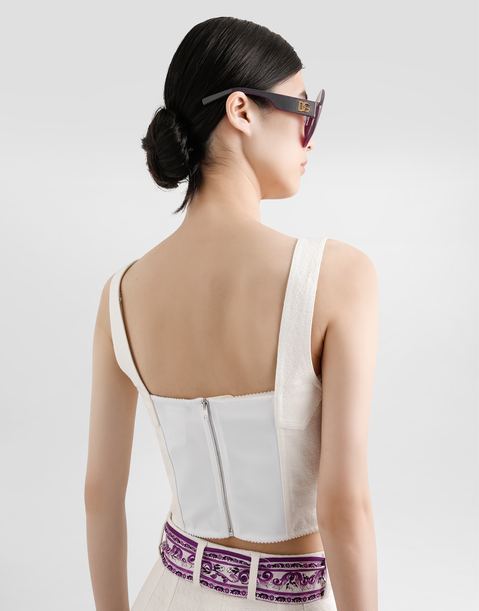Dolce & Gabbana Woven Cotton Bustier Tank Top In White