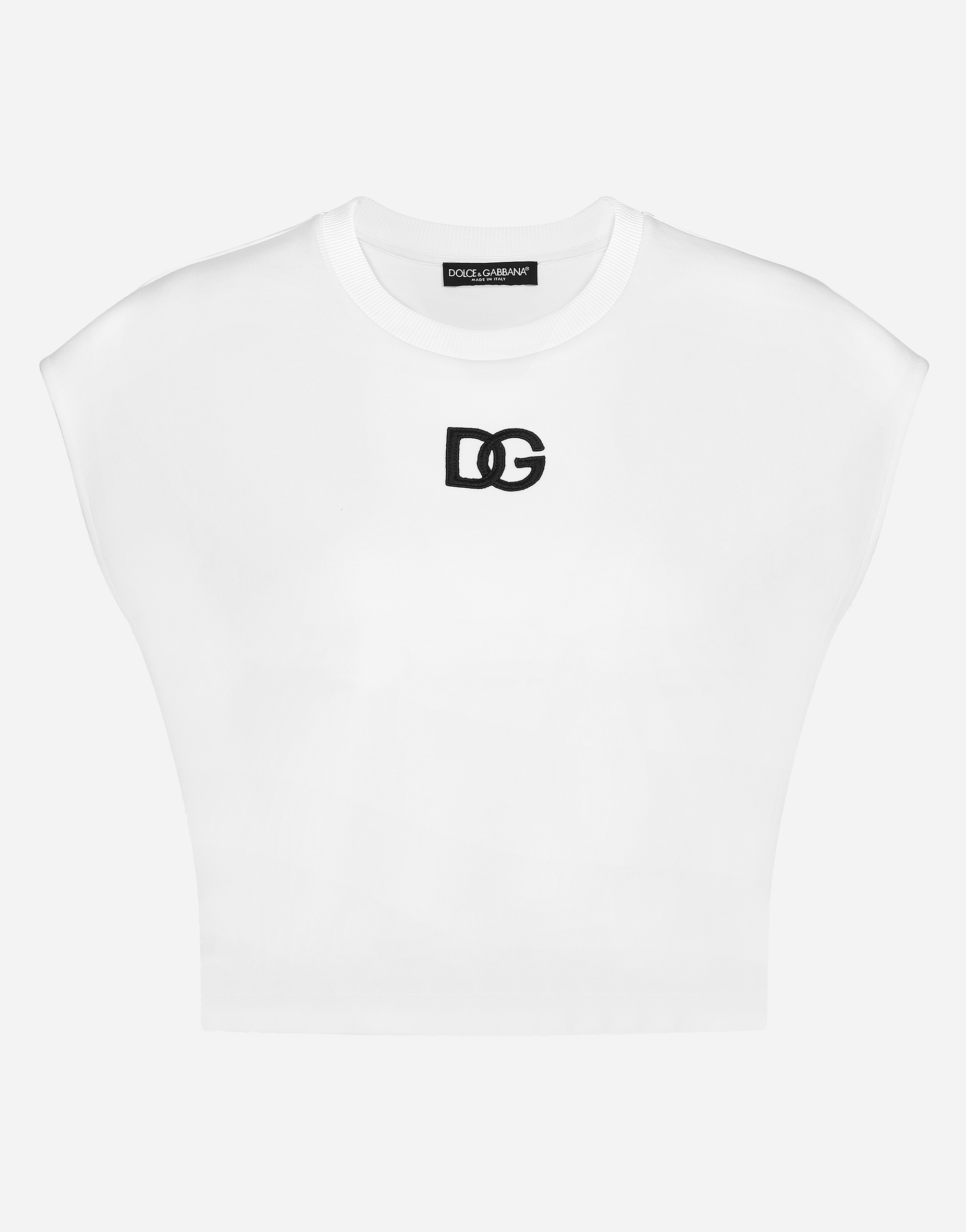 DOLCE & GABBANA CROPPED JERSEY T-SHIRT WITH DG LOGO PATCH