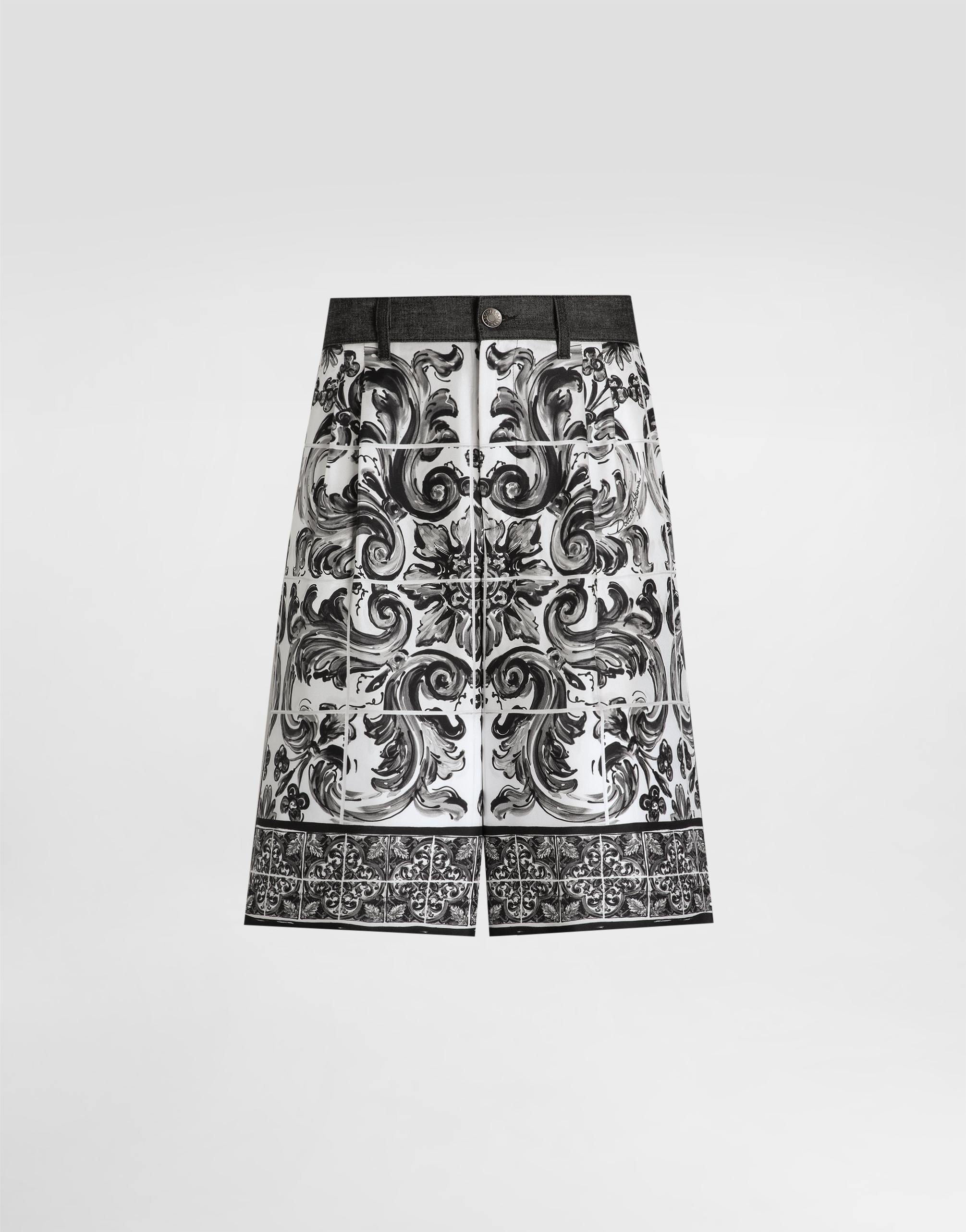 Dolce & Gabbana Maiolica-printed Denim Bermuda Shorts - Man Denim Multi-colored