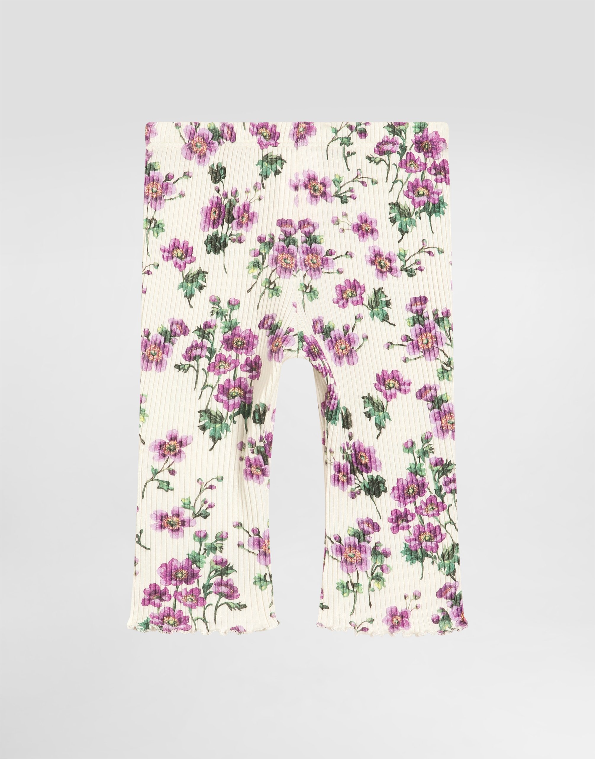 Violets-print ribbed trousers