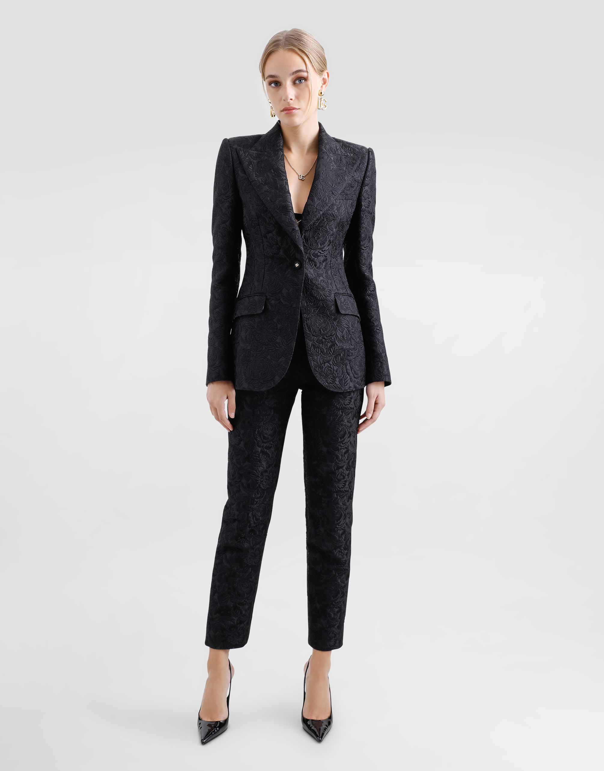 Dolce & Gabbana Tailored Quilted Floral Jacquard Pants In Black