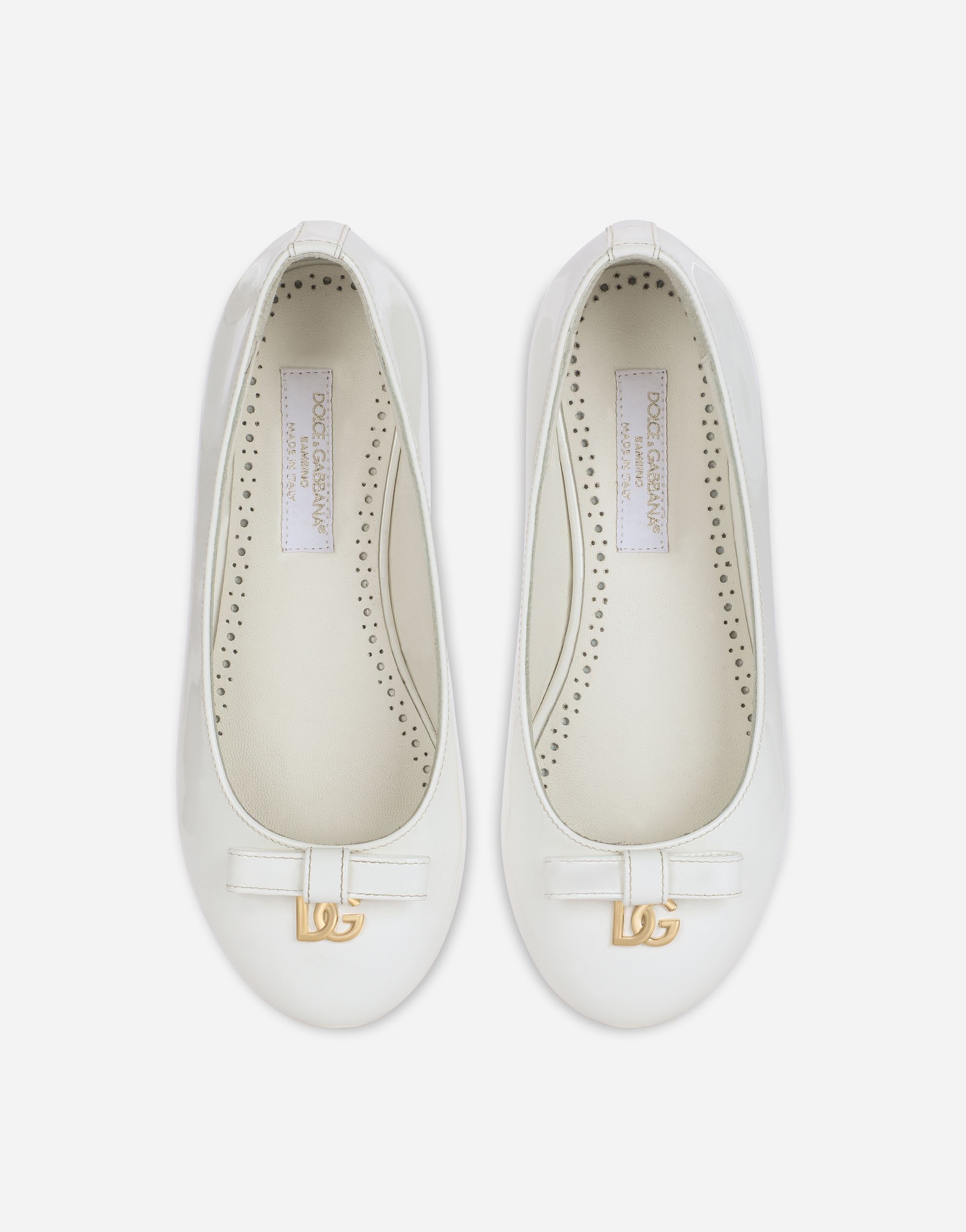 Shop Dolce & Gabbana Patent Leather Ballet Flats With Metal Dg Logo In White